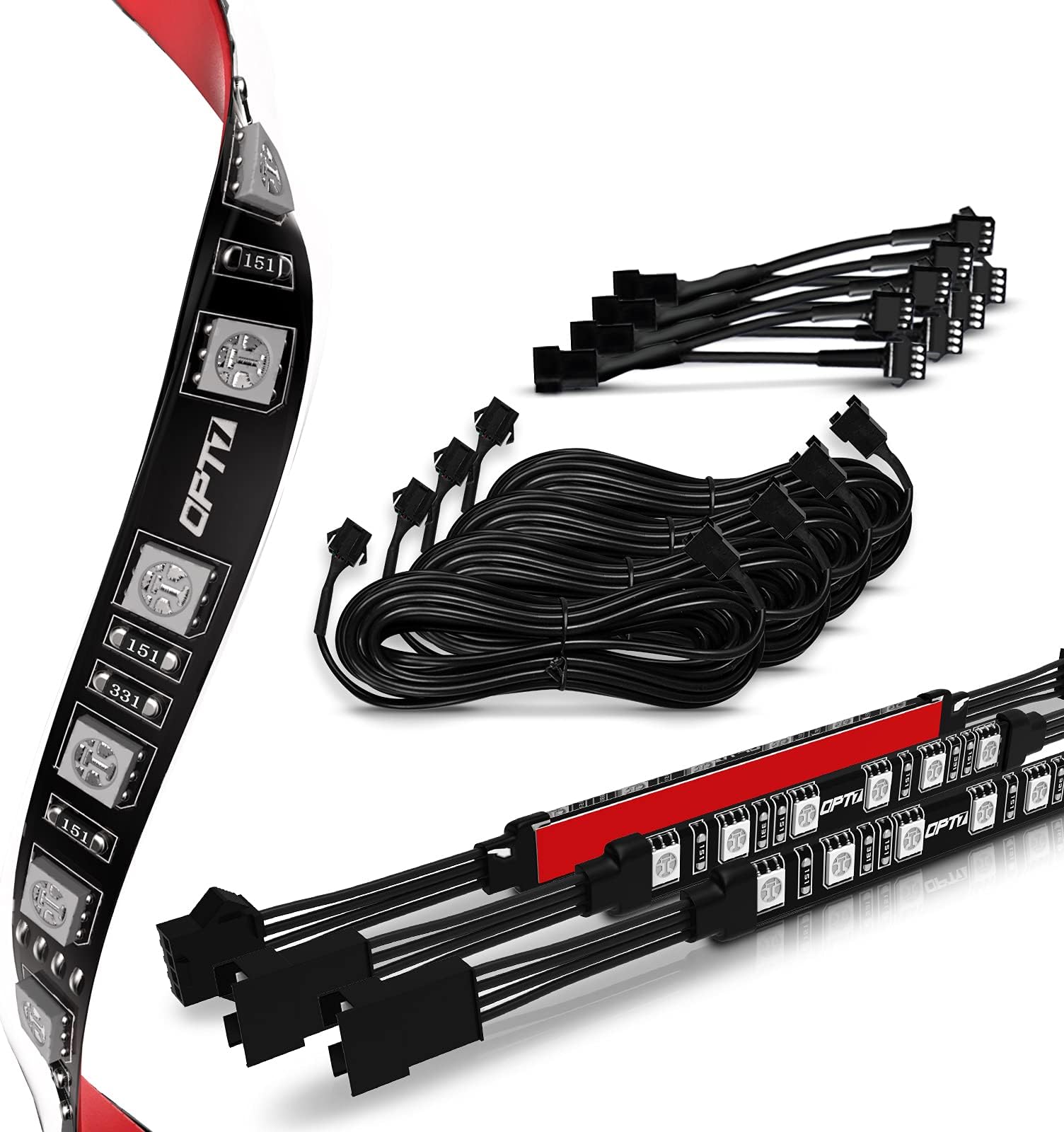 OPT7 4pc Aura LED Expansion Pack - 4" Single Row Light Strips with Splitters and Extensions for Motorcycle, Cruiser, Golf Cart, ATV Lighting Kit