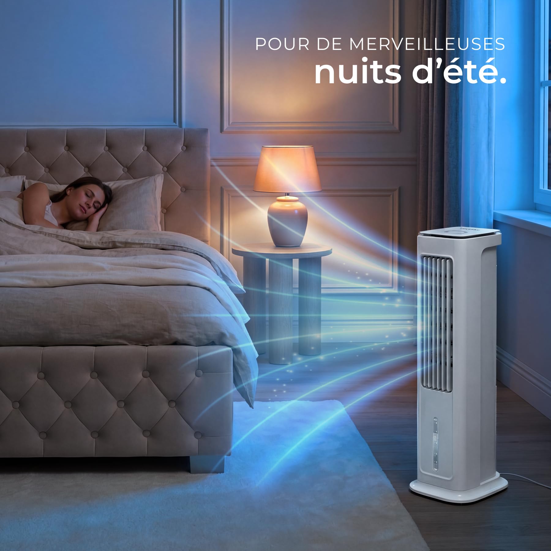 tectake® Rafraichisseur d'air 4-en-1, Refroidisseur Portable, Ventilateur, Humidificateur, Purificateur d'air HEPA, Réservoir 5 L, 3 Modes, 3 vitesses, Oscillation, Minuterie 12H, Silencieux, Blanc