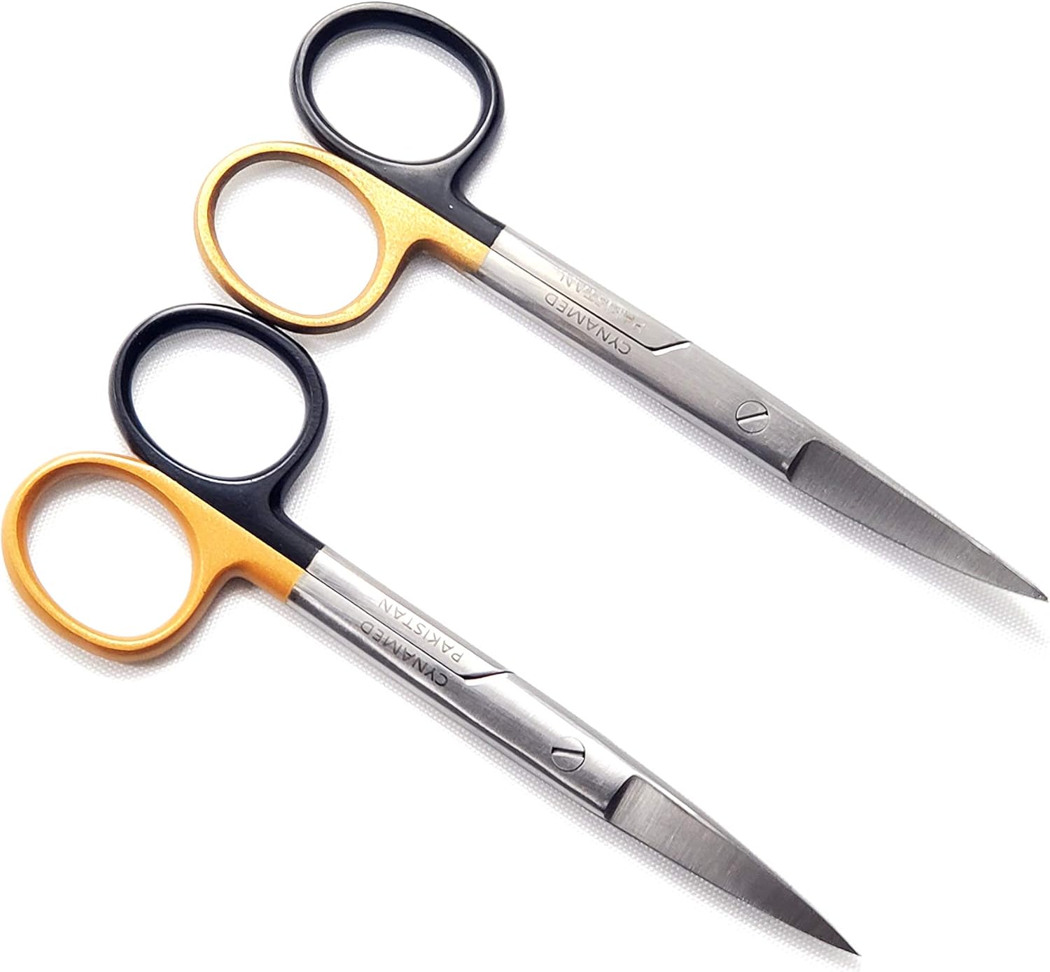 Premium O.R Grade Set of 2 Each Stainless Steel Scissors Medical Surgical Operating Dissecting Scissors Straight + Curved Scissors Gold/Black-Cynamed : Industrial & Scientific