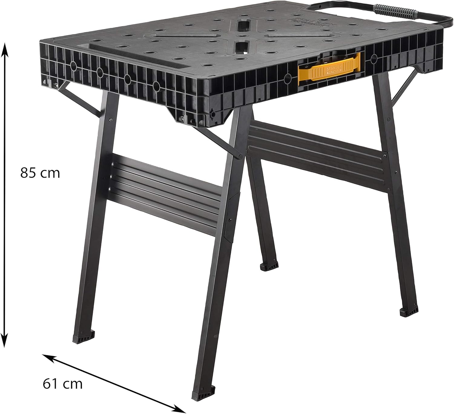 Diagram showing the dimensions of the STANLEY FATMAX Express Folding Workbench