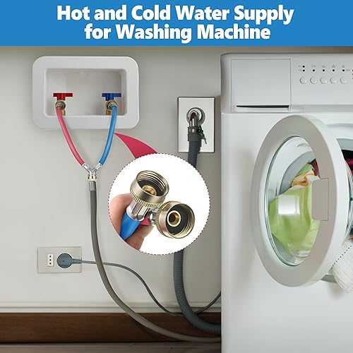 Miniatura 10 de Dreyoo Paquete de 2 mangueras de goma en Y para lavadora, accesorios de latón de 34 pulgadas, 1 pie (12 pulgadas) de longitud, suministro de agua