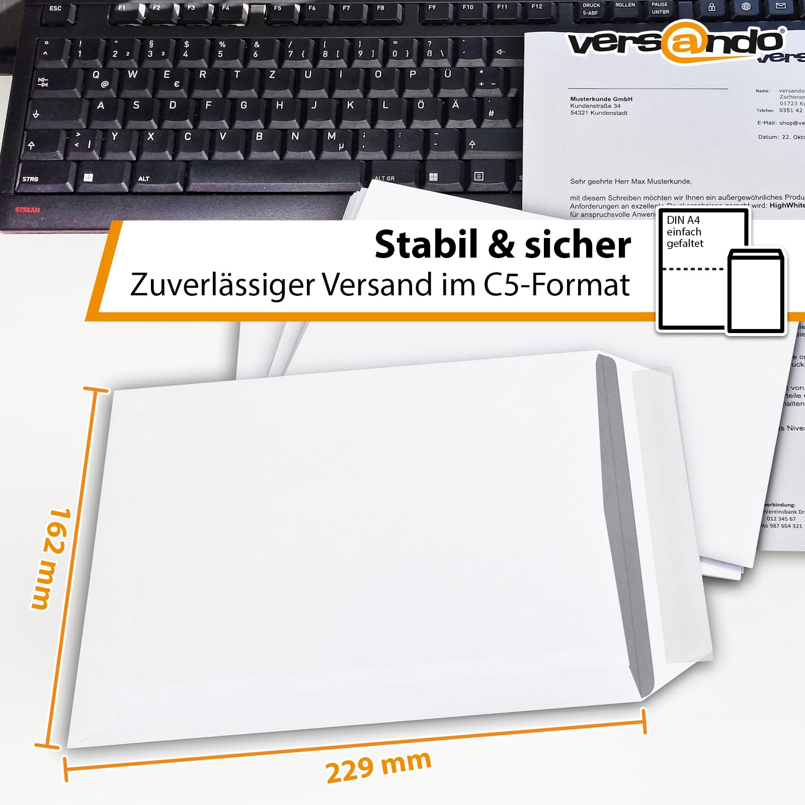 versando 500x Versandtaschen C5 ohne Fenster Haftklebend 162x229mm weiß: Briefumschläge für Büro, wichtige Unterlagen, blickdicht, einfach verschließbar