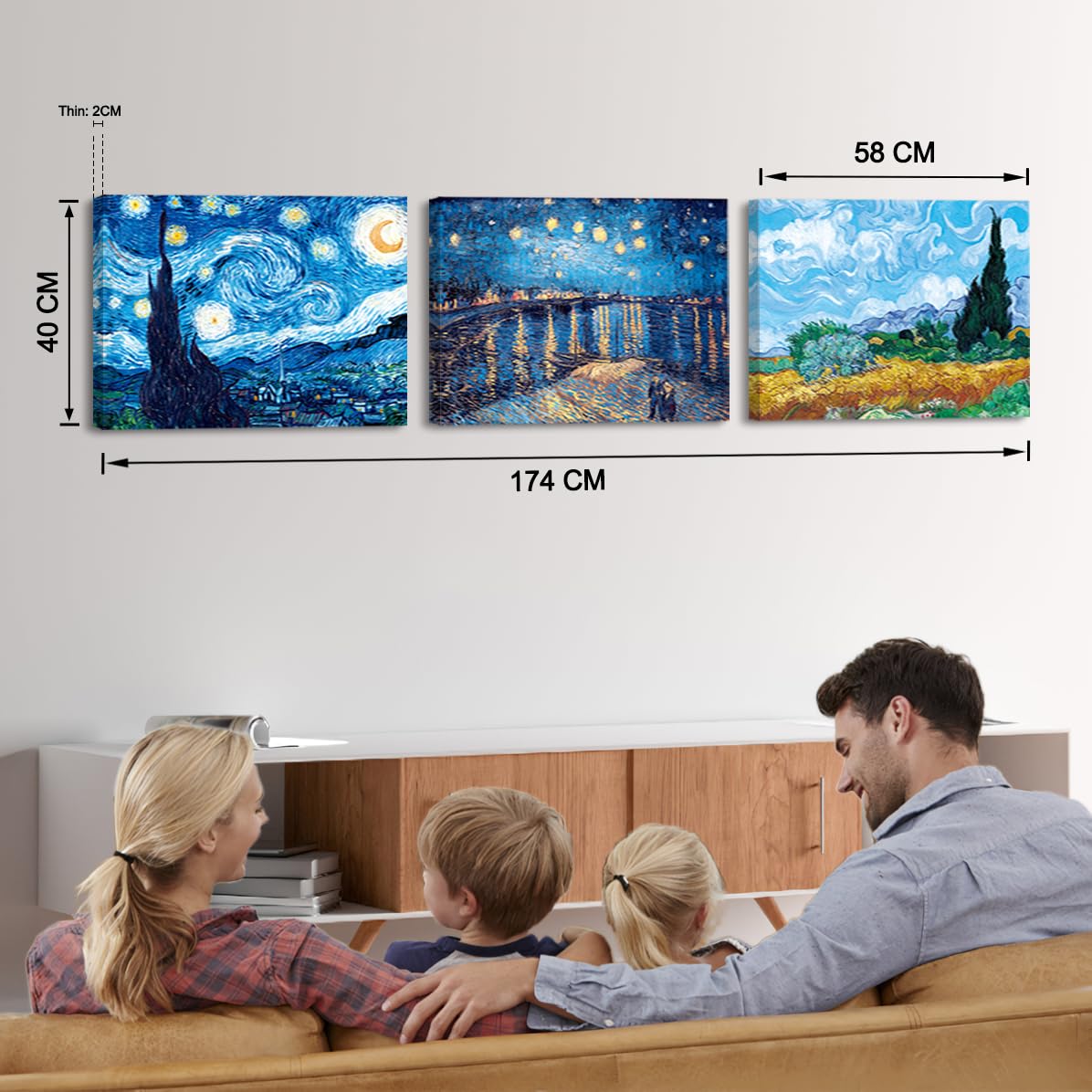 Piy Painting Sternennacht Leinwanddruck, Buntes Leinwand Malerei, Landschaft Gemälde, Leicht Zu Hängen Für Wohnzimmer Flur Küche Schlafzimmer, Set Von 3, 58x40cm (174x40 cm), Eingebautem Holzrahmen