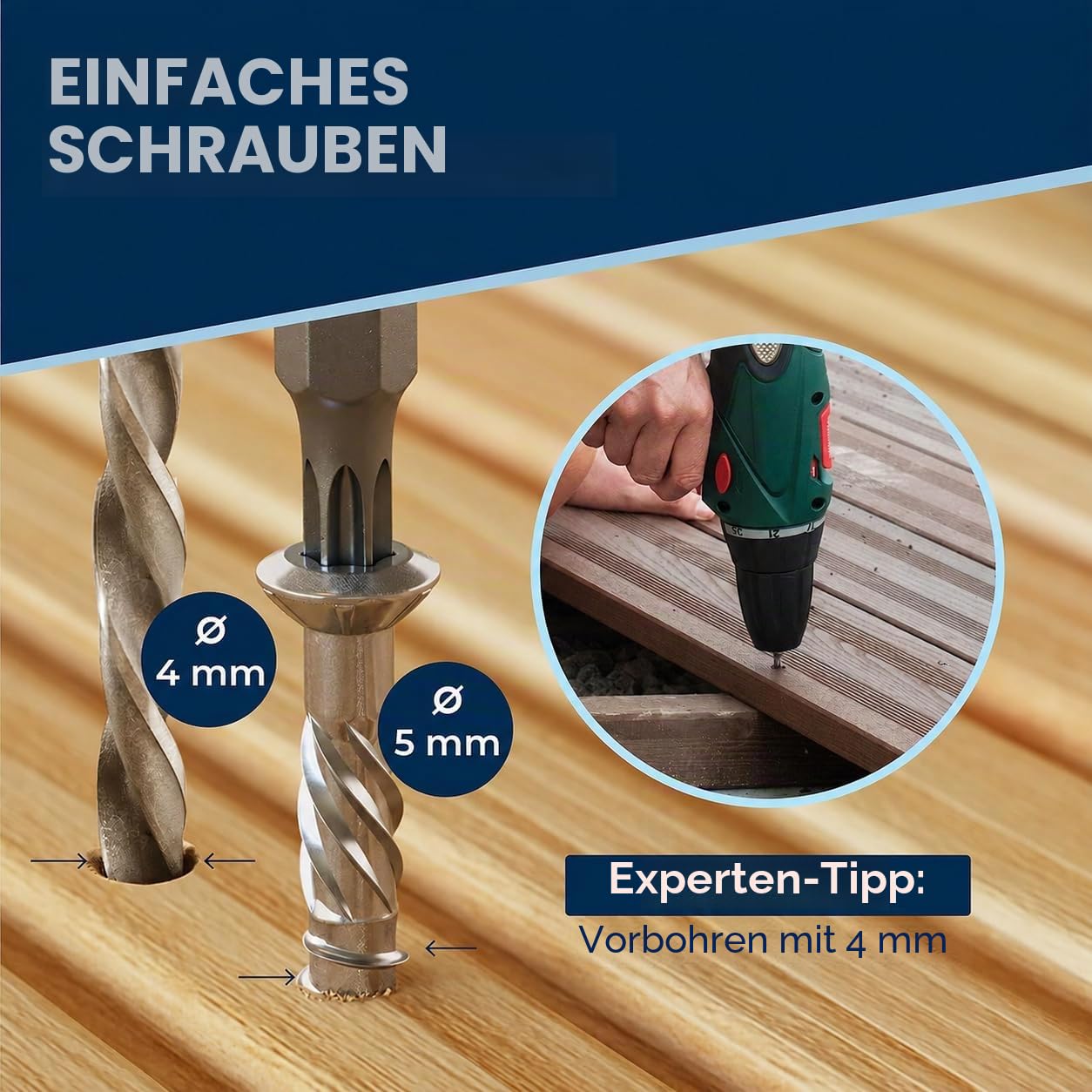 Terrassenschrauben Edelstahl V2A (A2) – TX25 – 5x50 mm – 200 Stück – Dielenschrauben Holz