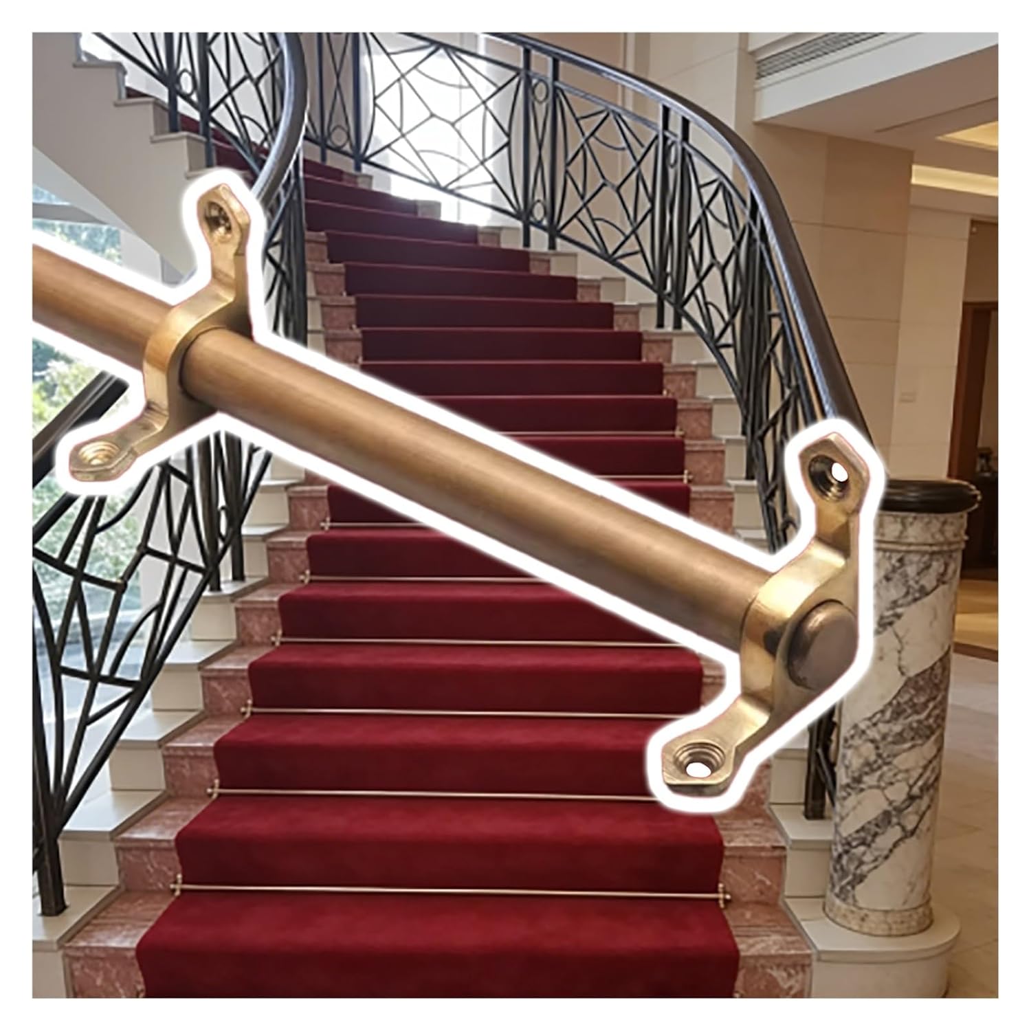 20 24 30 34 36 40 48 50 in Floor Mount Brass Stair Carpet Tubular Rods, Wooden/Basement/Attic Stairs Fixed Staircase Carpet Hardware, Stairway Tread Rod(14 Pack,32in/81cm)