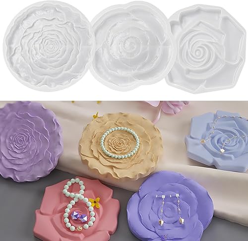 Miniatura 1 de Wehous Moldes de resina para bandeja, 3 moldes de resina de silicona con forma de flor, moldes epoxi únicos para almacenamiento de joyas,