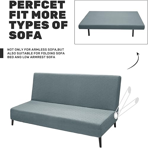 Miniatura 3 de ZNSAYOTX Fundas de futón sin brazos tamaño matrimonial, fundas de sofá cama jacquard a rayas, funda elástica para futón Queen con parte inferior