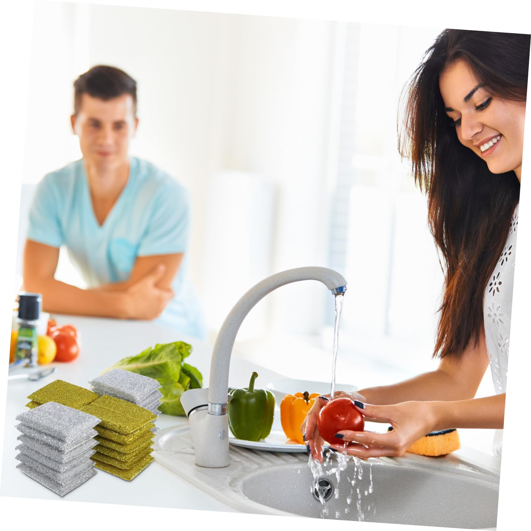 24 Esponjas para Fregar Platos Purpurina Plata, Estropajo Fácil de Agarrar y Superficie Potente para Limpieza de Cocina y Baño