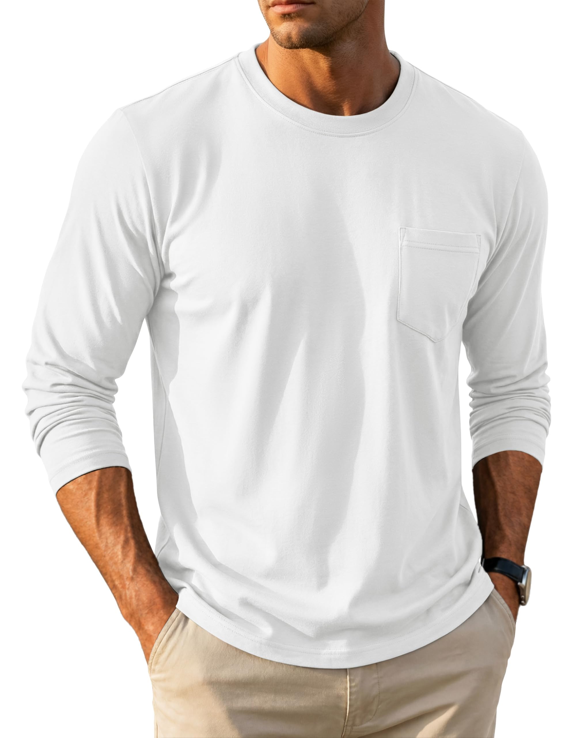 MAGCOMSEN Langarmshirt Herren Longsleeve Shirt Langarm Baumwolle Atmungsaktive Tshirt mit Tasche Freizeit Basic Rundhals