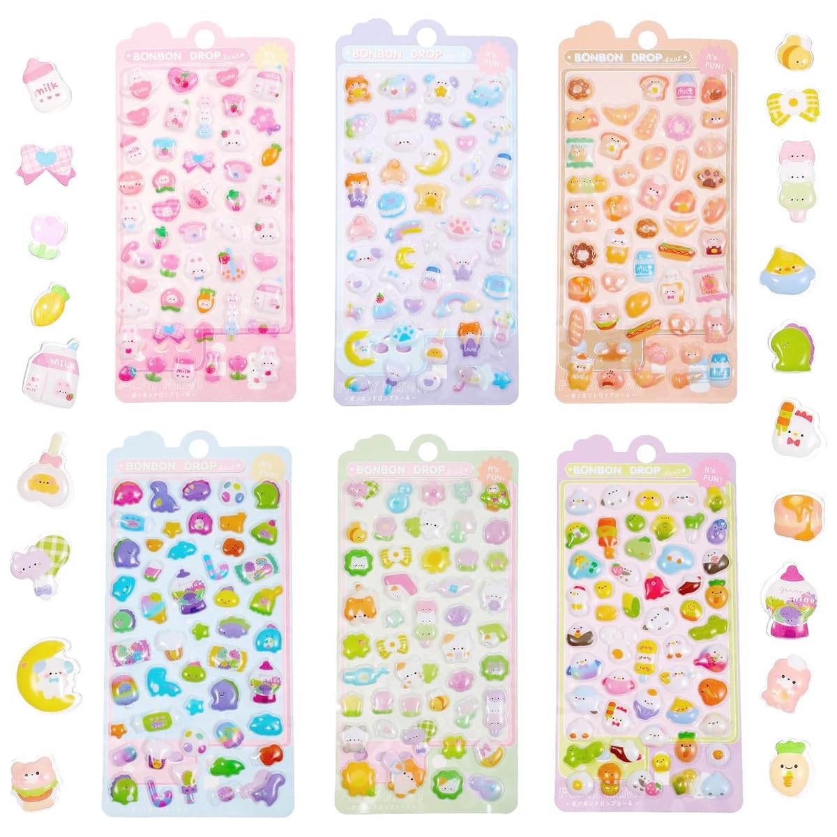 PATPAT® 6 Sheet Cartoon Phone Cover Stickers 3D Colored Clear Resin Puffy Stickers Ornament DIY Scrapbooking Decorative Clear DIY Ornament Decals for Notebook,Laptop Cover, DIY-image-6