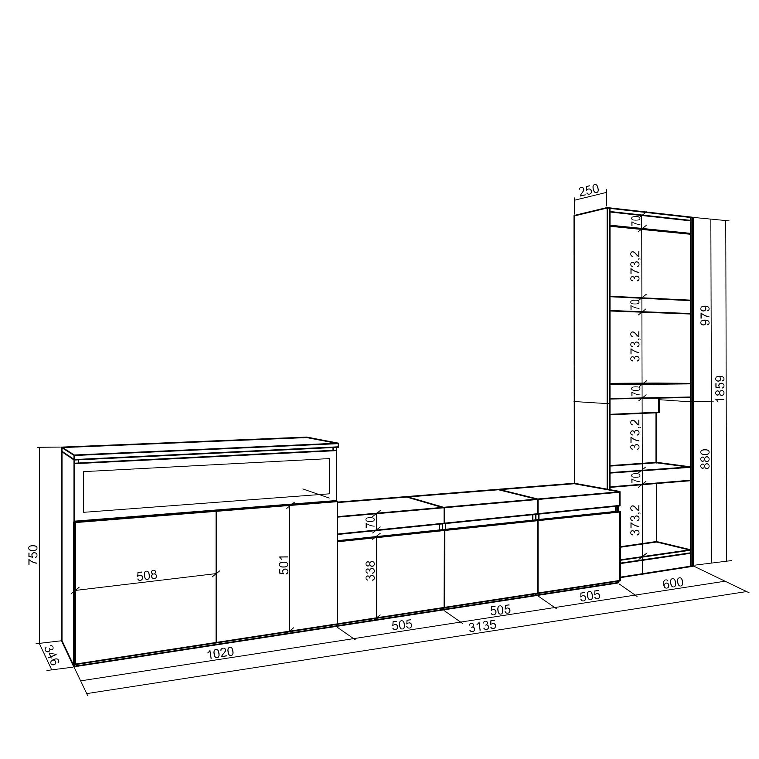 Skraut Home | Wohnwand Wohnzimmer | Wohnzimmermöbel, Möbelset | 310x186x35cm | Für TV-Geräte bis zu 65" | Elektrokamin. | Moderner Stil | Zement