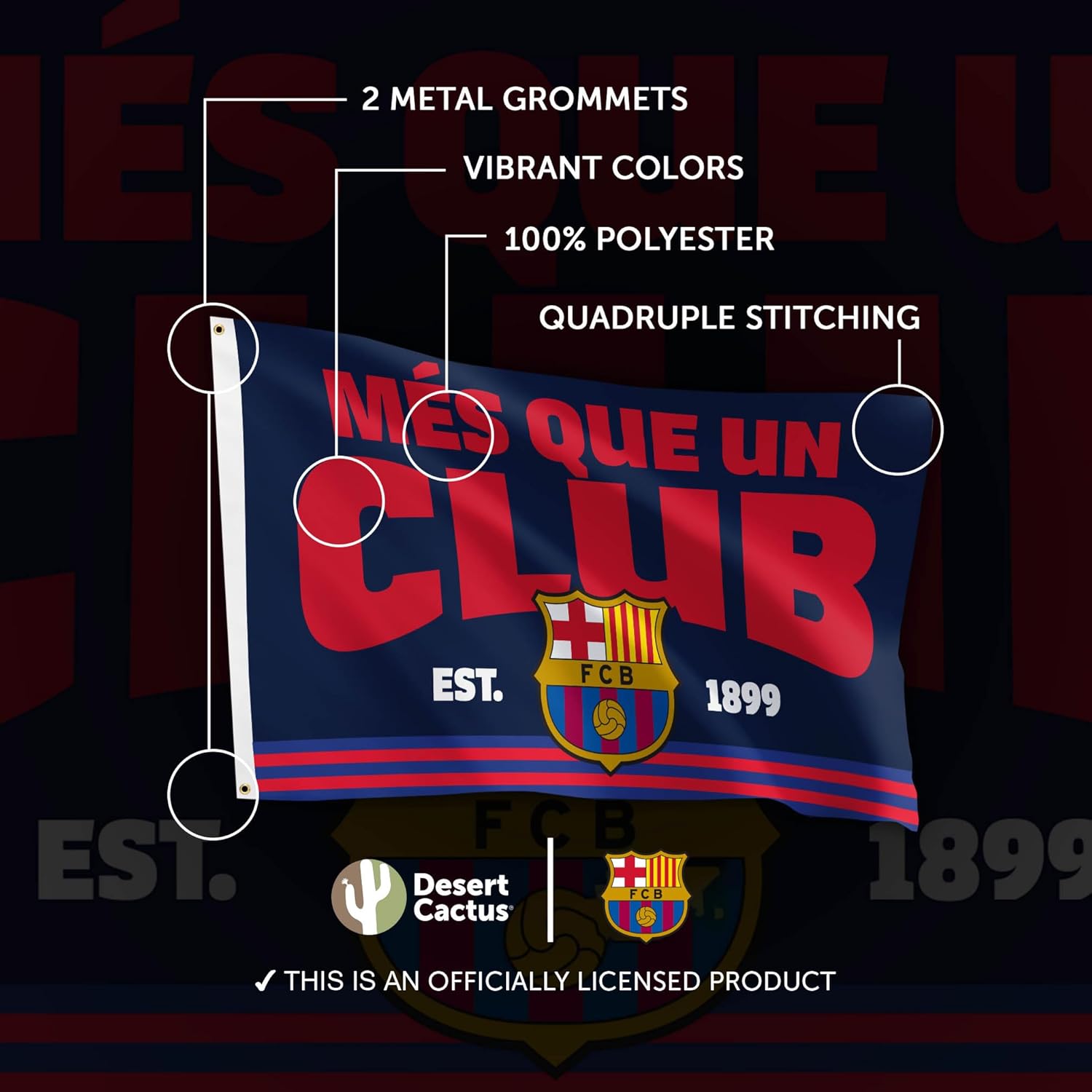 Desert Cactus FC Barcelona Flag Barça Barca Football Futbol Soccer 100% Polyester Indoor Outdoor 3x5 feet Banner (Flag K)