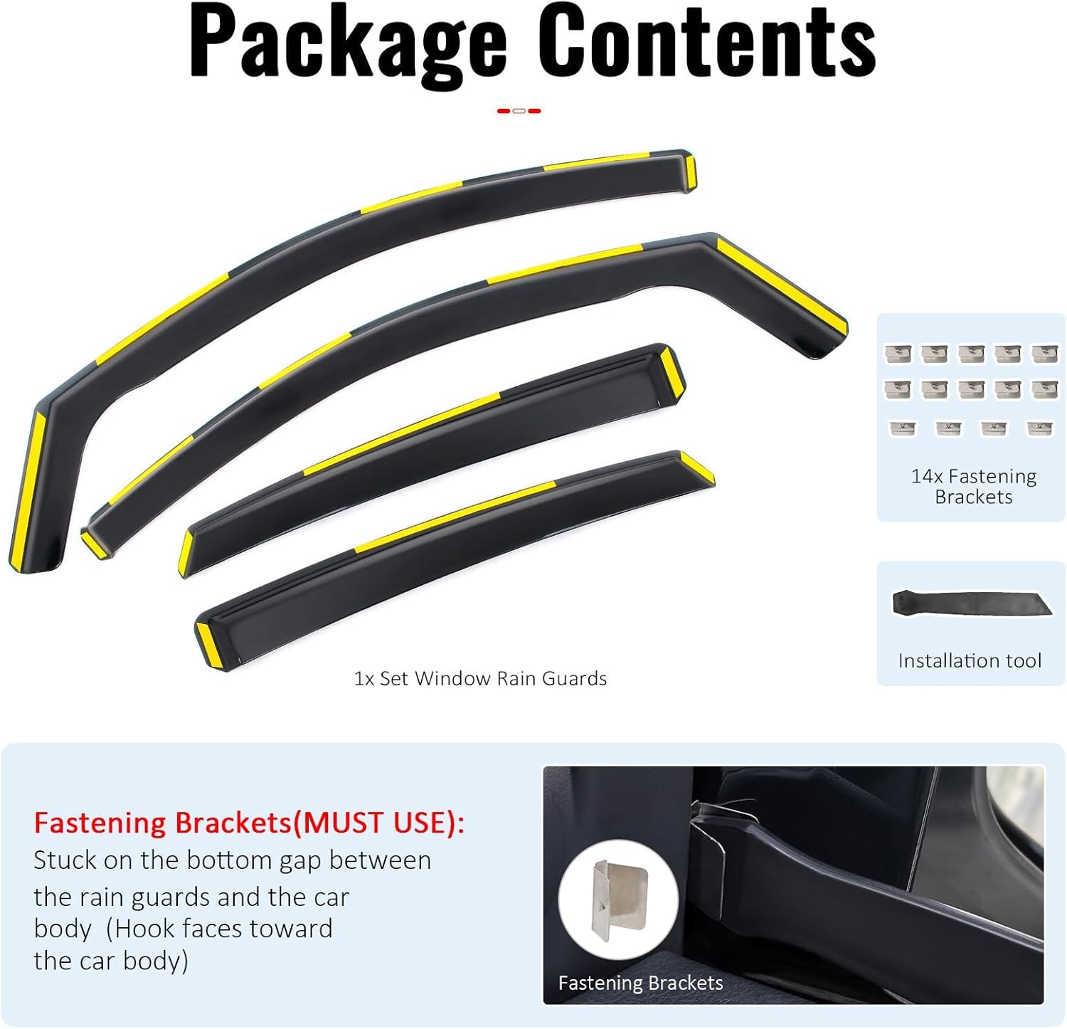 IKON MOTORSPORTS in Channel Window Visors Compatible with 2016-2021 Honda Civic Sedan 4-Door, in Channel Style Injection PC Black Rain Guards, Side Window Wind Deflectors 4PCS