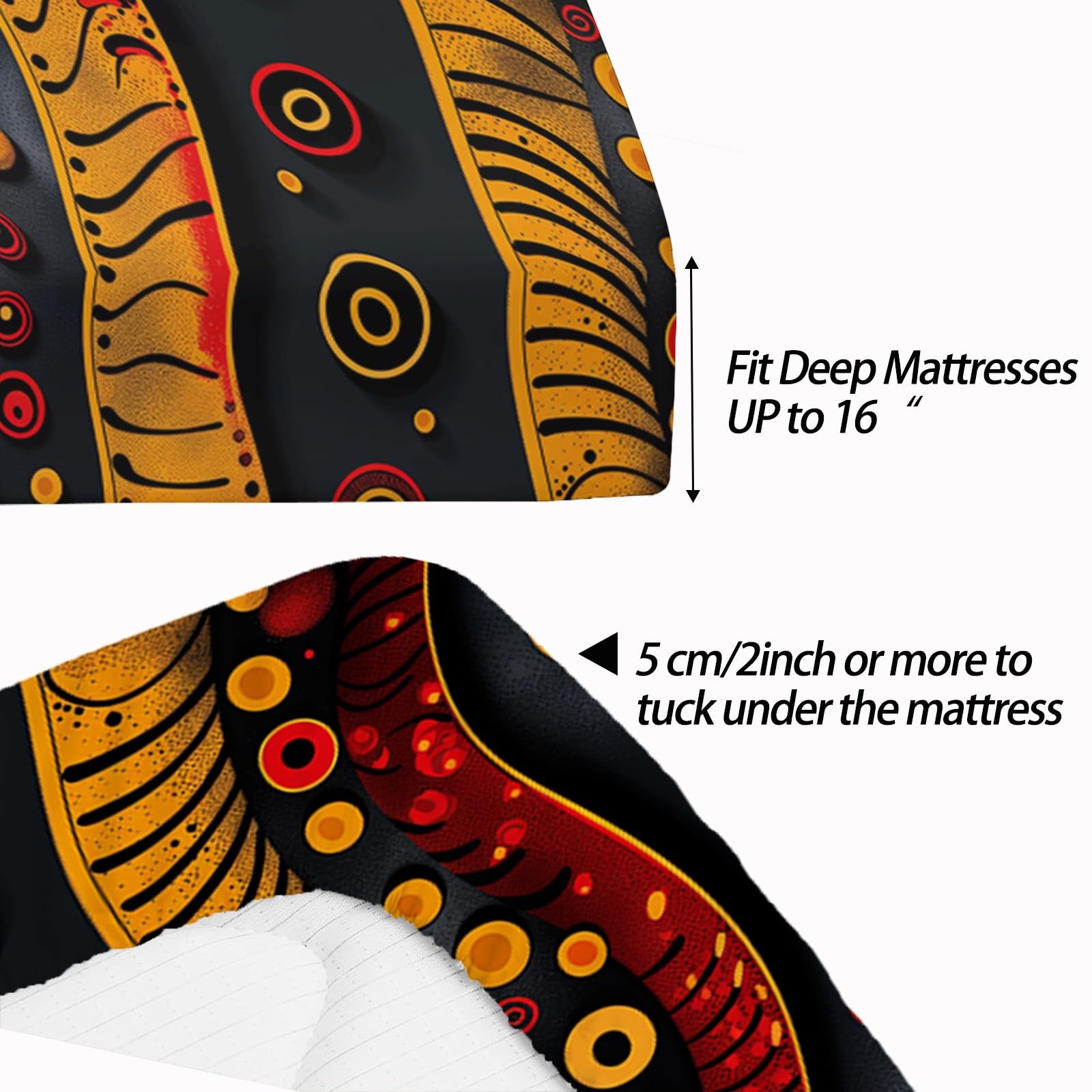 Prześcieradło z gumką 160 x 200 cm, tradycyjny wzór w paski, ochraniacz na materac z mikrofibry, antypoślizgowy design, na materace do 30 cm, czarno-żółte