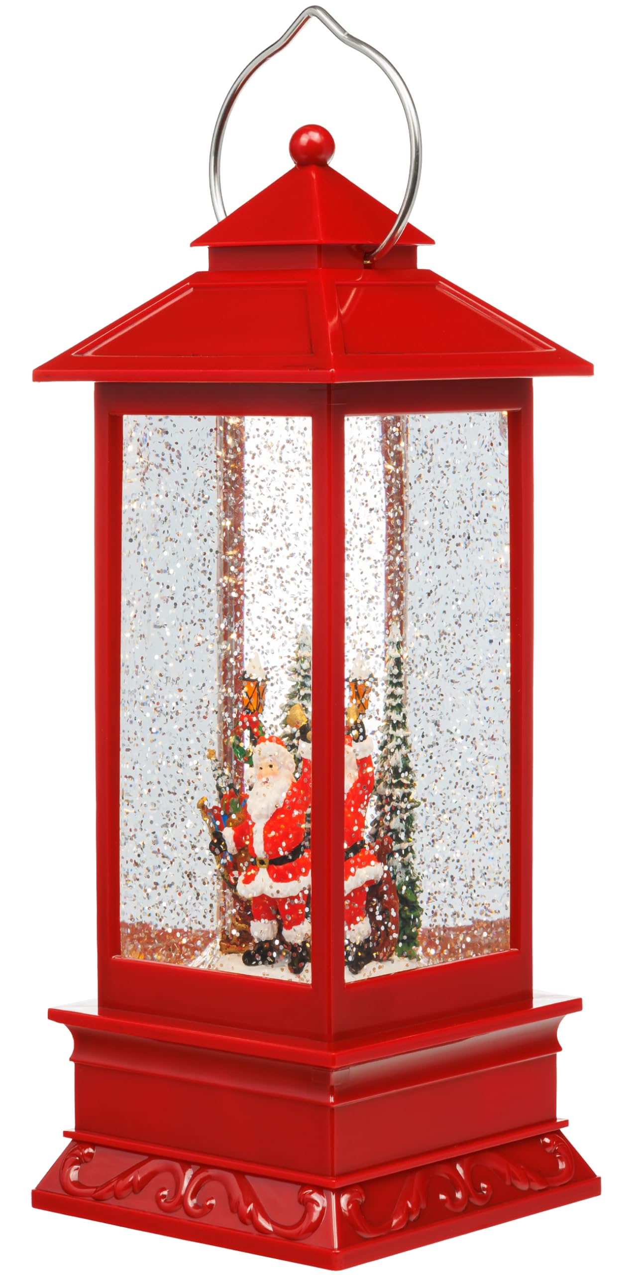 SIKORA WL13 LED Schneelaterne Wasserlaterne Klassisch Santa am Weihnachtsbaum rot mit aufwirbelnden Flocken und Musik