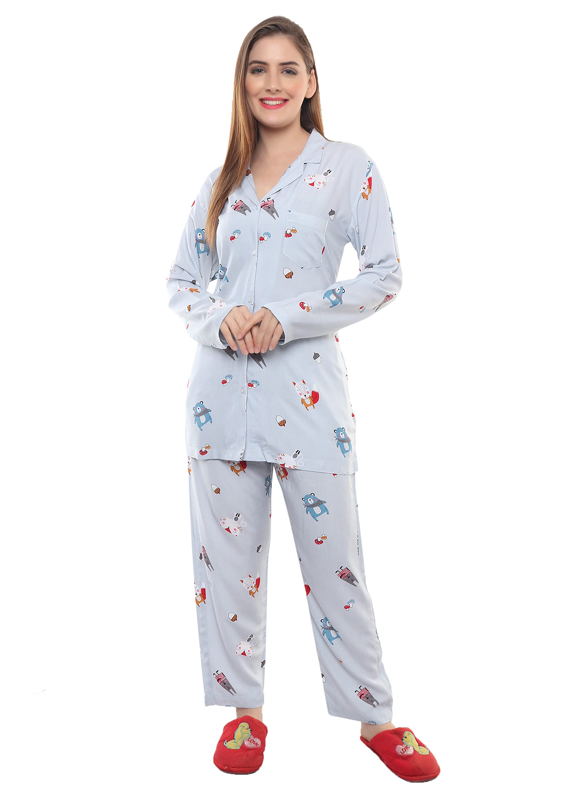 panchayati mausi Unisex Printed Grey Night Suit Pyjama Set-picture-30