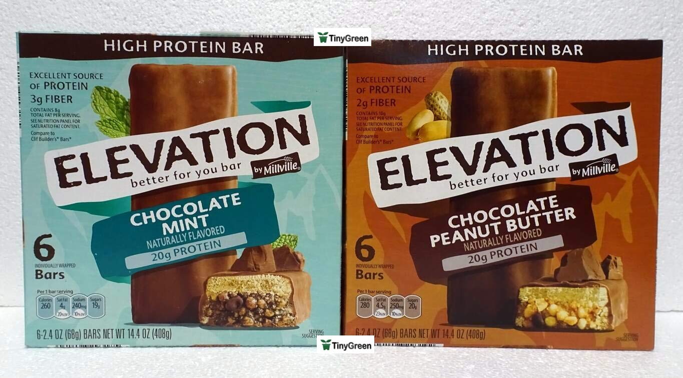 Millville Elevation Mint Chocolate and Chocolate Peanut Butter High Protein Bars 14.4oz 408g (Pack of Two)
