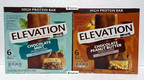 Millville Elevation Mint - Barras de chocolate y mantequilla de maní con alto contenido de proteínas, 14.4 onzas, 14.39 oz (paquete de dos)