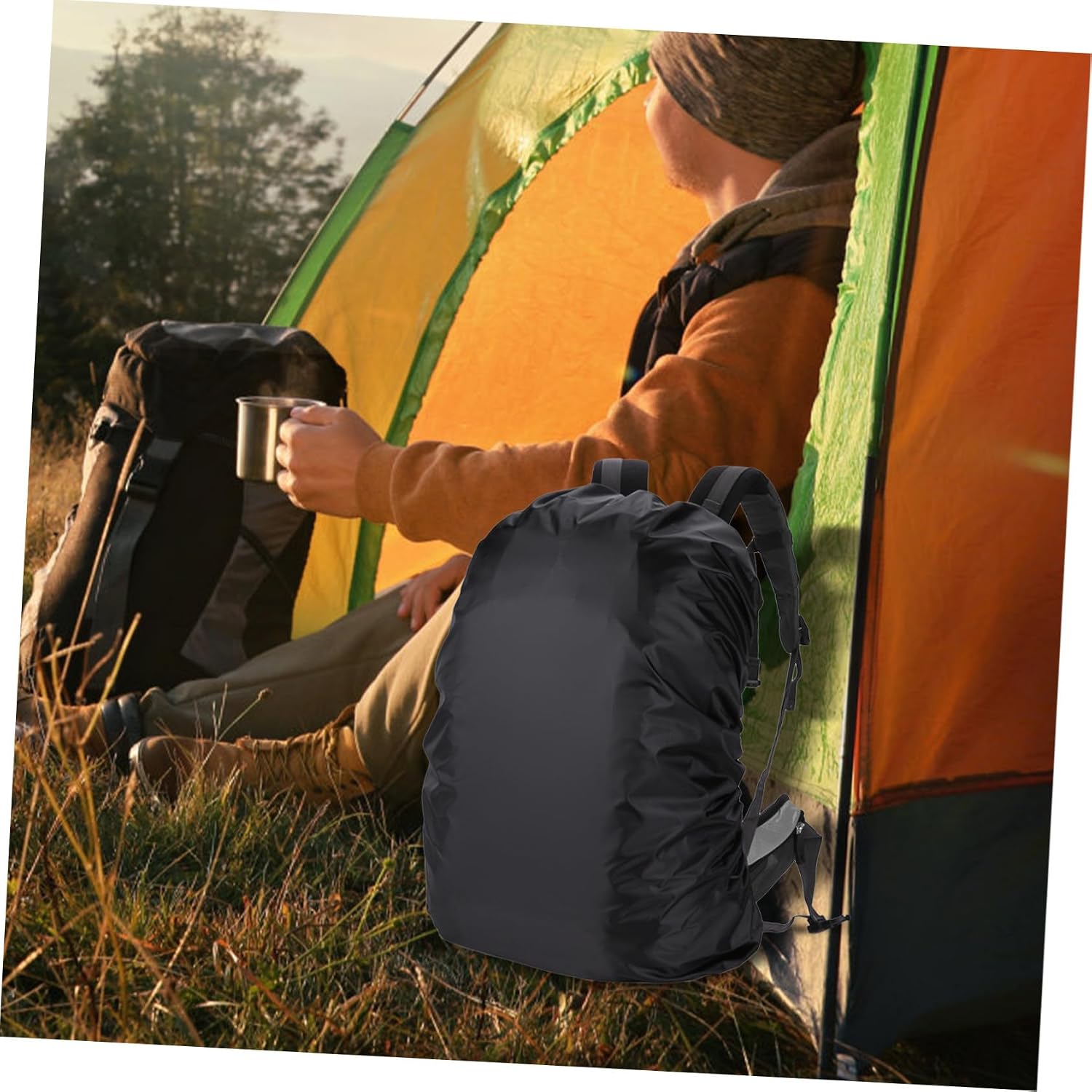 Backpack Rain Cover with Adjustable Elastic Band and Storage Bag Foldable Outdoor Backpack Protector for Hiking Camping Cycling and Travel Black Capacity with Double Buckle Closure