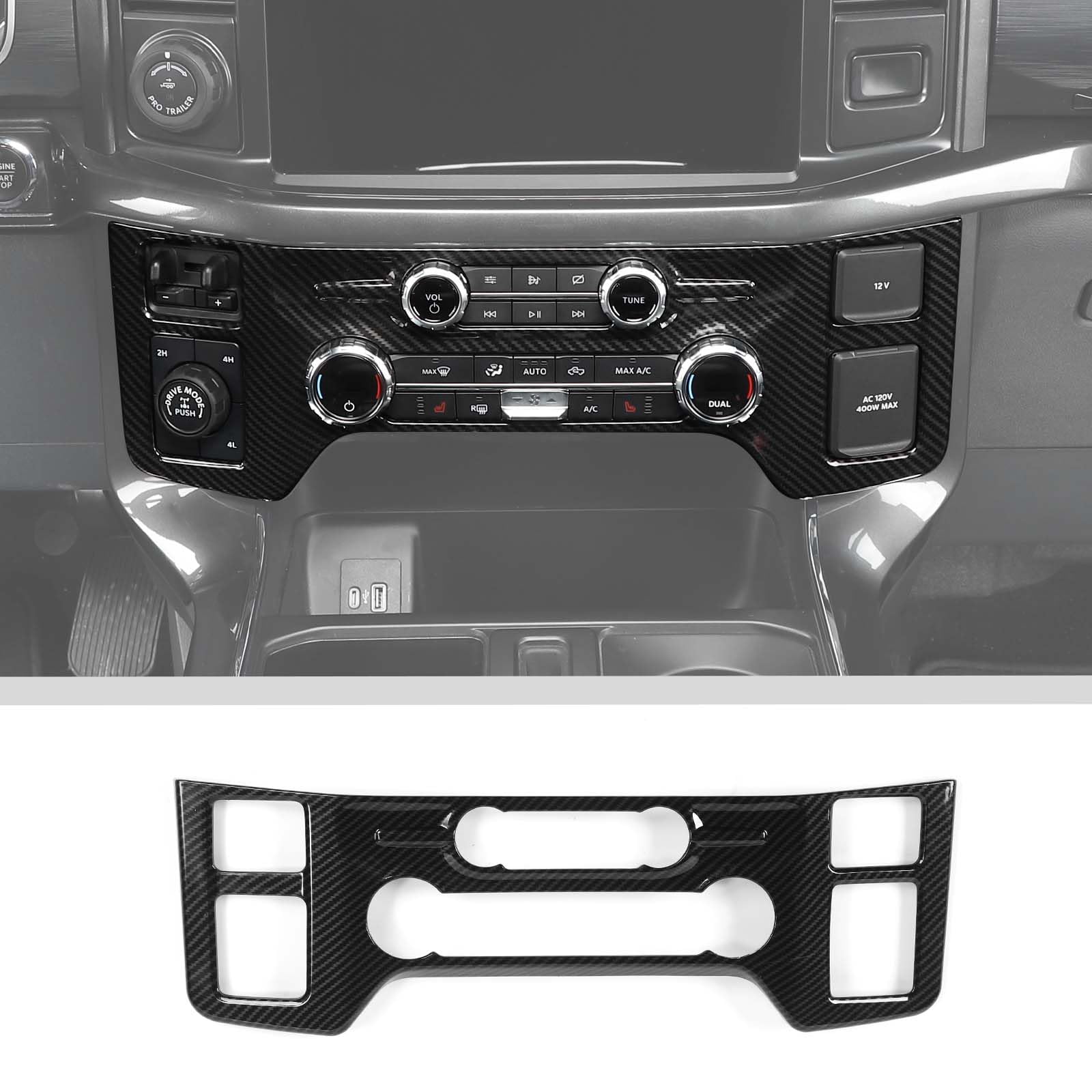 JWWY Air Conditioner Center Console Cover Trim Compatible with Ford F150 2021-2023+ Accessories Carbon Fiber