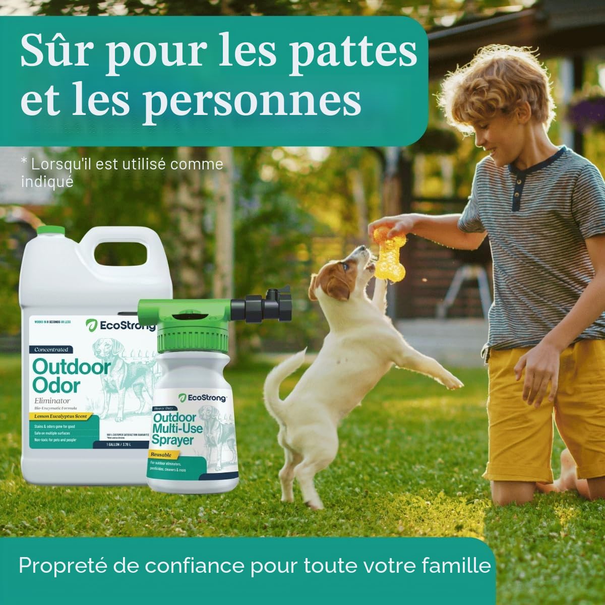Eco Strong Éliminateur d'odeurs d'extérieur | Nettoyant enzymatique d'urine de chien – Désodorisant puissant aux parfums d'animaux domestiques, chats, animaux | Force professionnelle pour cour, gazon,