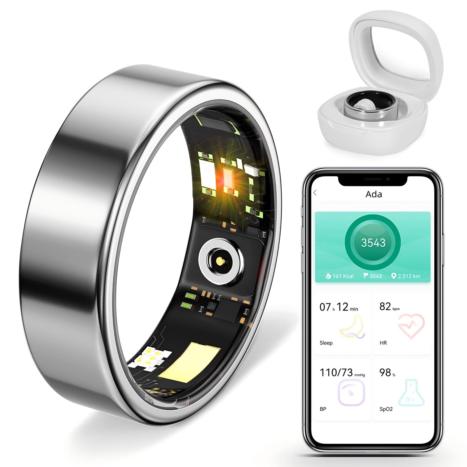 Smart Ring Fitness Tracker Ring for Men Women - Health Sleep Heart Rate Step Blood Oxygen Blood Pressure