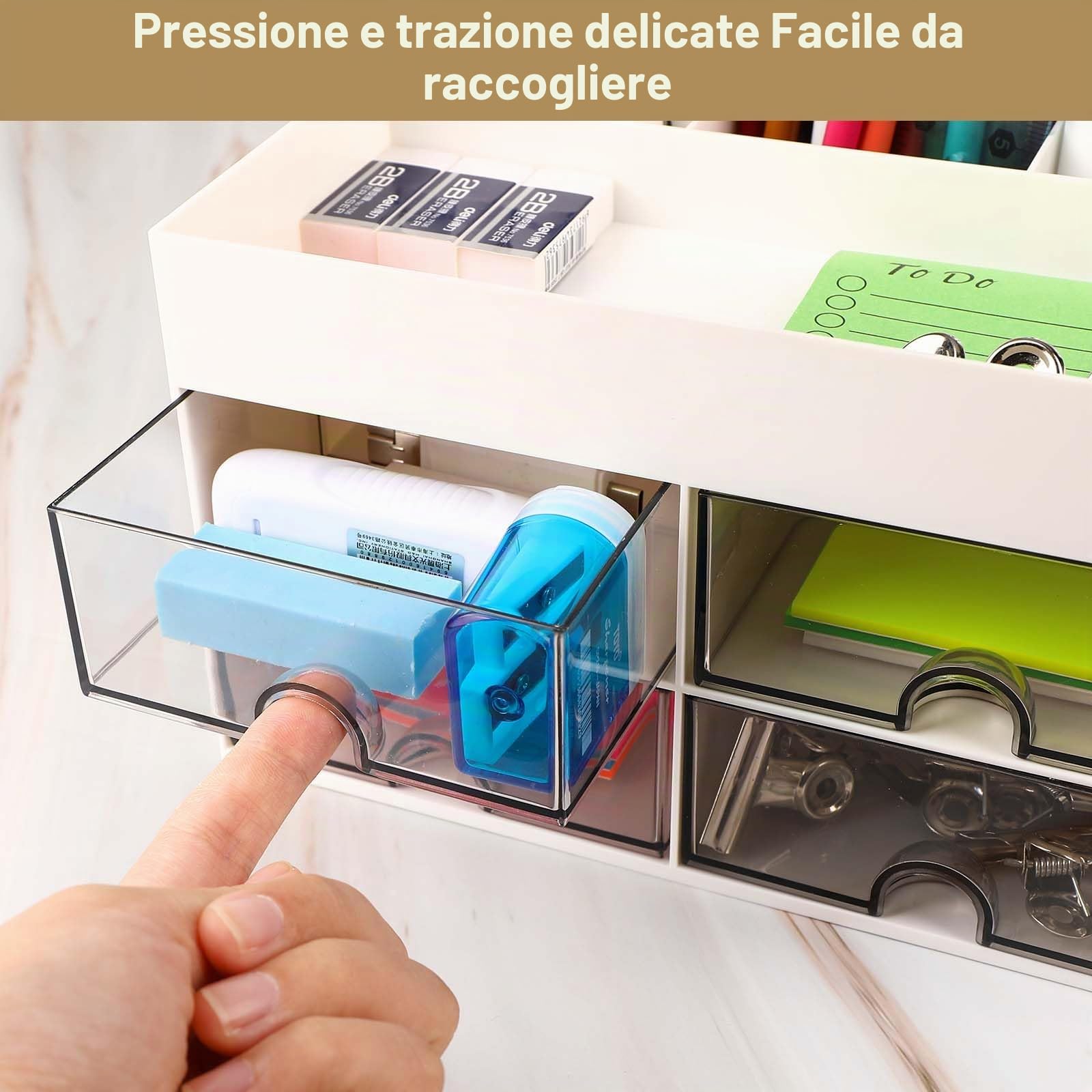 Miiepls Organizzatore Da Scrivania con 4 Cassetti, Salvaspazio Multifunzione per Scuola Casa Ufficio