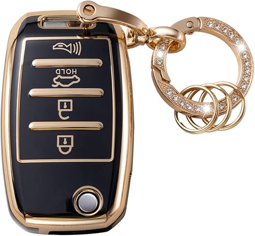 Gematay Funda para llavero Kia con llavero, compatible con Kia Sorento Sportage Rio Soul Forte Optima Carens Picanto Smart Key Fob, negro, Negro -