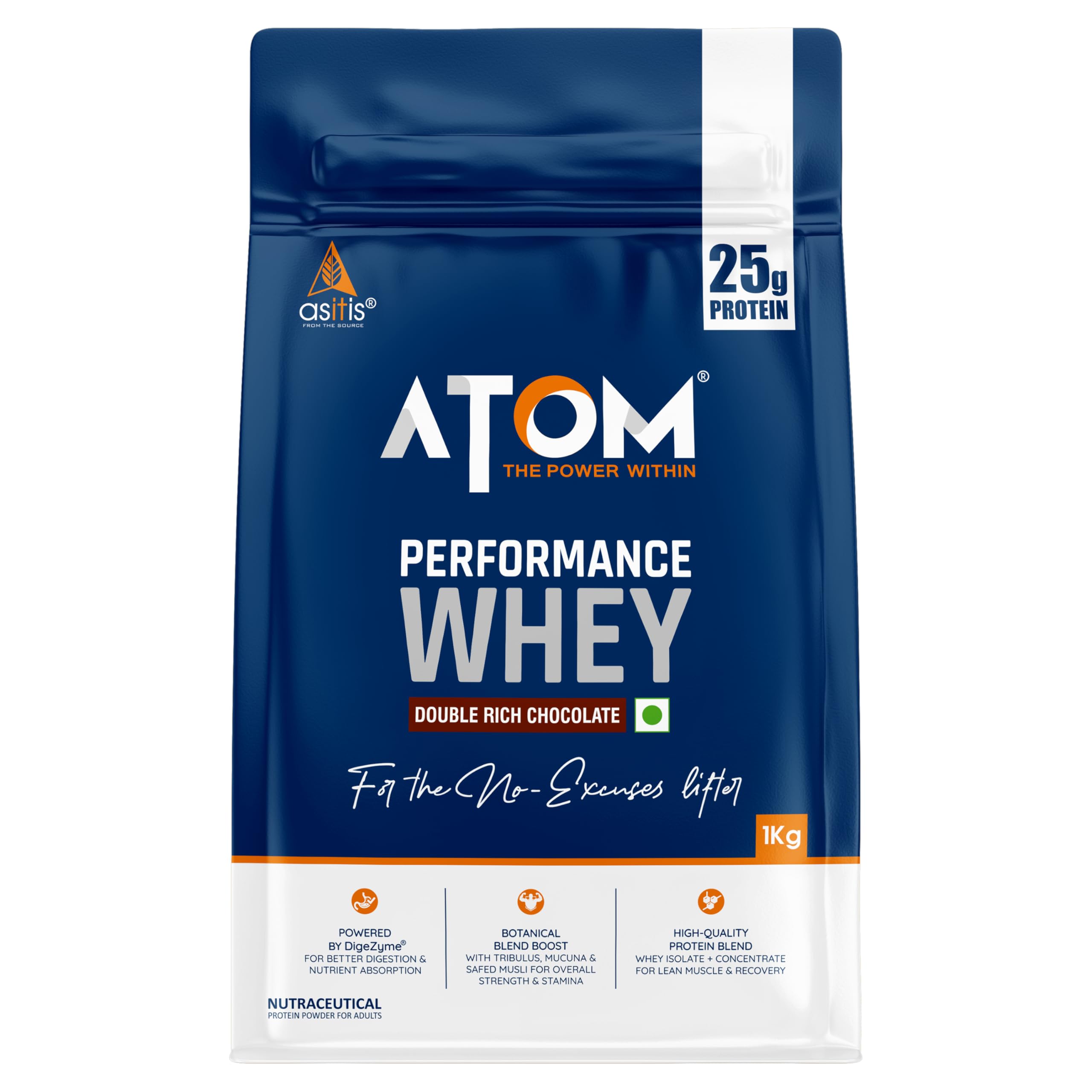 AS-IT-IS ATOM Performance Whey 1Kg | With Safed Musli & Mucuna Pruriens | For Faster Recovery | Highly Bioavailable | Double Rich Chocolate