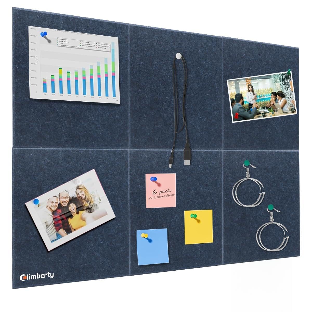 Climberty Felt Bulletin Board 6-Piece 30x30cm with 50 Pushpins Panels | Self-Adhesive Message Surface for Notes and Photos, Easy Wall Mounting, Soft Felt Design for Home and Office Use-image-30