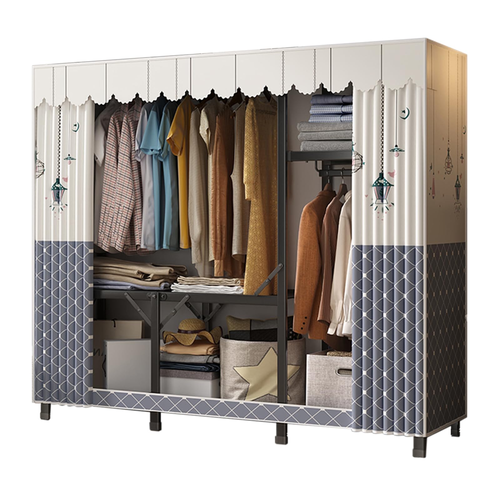 Armario de Tela,Armario de Almacenamiento Plegable,Armarios de Tela para Trabajo Pesado con Tapa,Armarios de Tela para Dormitorio Individual,Caja de Almacenamiento de Tela Plegable para Armario,Blanco