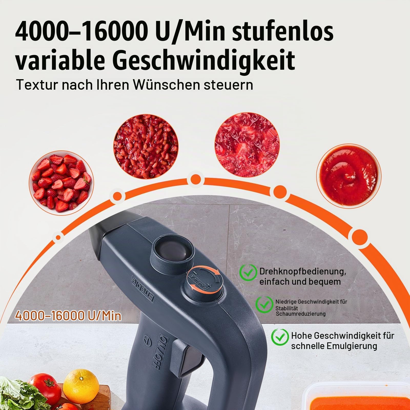 VEVOR kommerzieller Stabmixer Handmixer 350 W, 254 mm stufenloser Stabmixer mit variabler Drehzahlen und Edelstahlklinge, tragbarer Mehrzweckmixer für Suppen, Saucen, Kartoffelpüree, Sahne