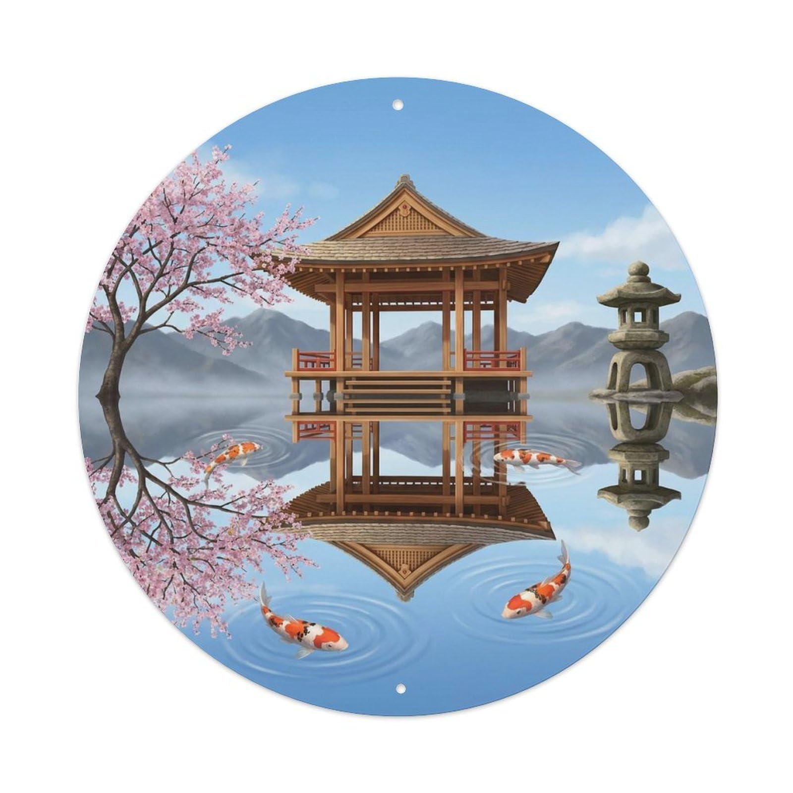 Olyhtr 8X8inch Classic Style Water Reflection Mirror Japanese Koi Garden Pond Metal Tin Sign