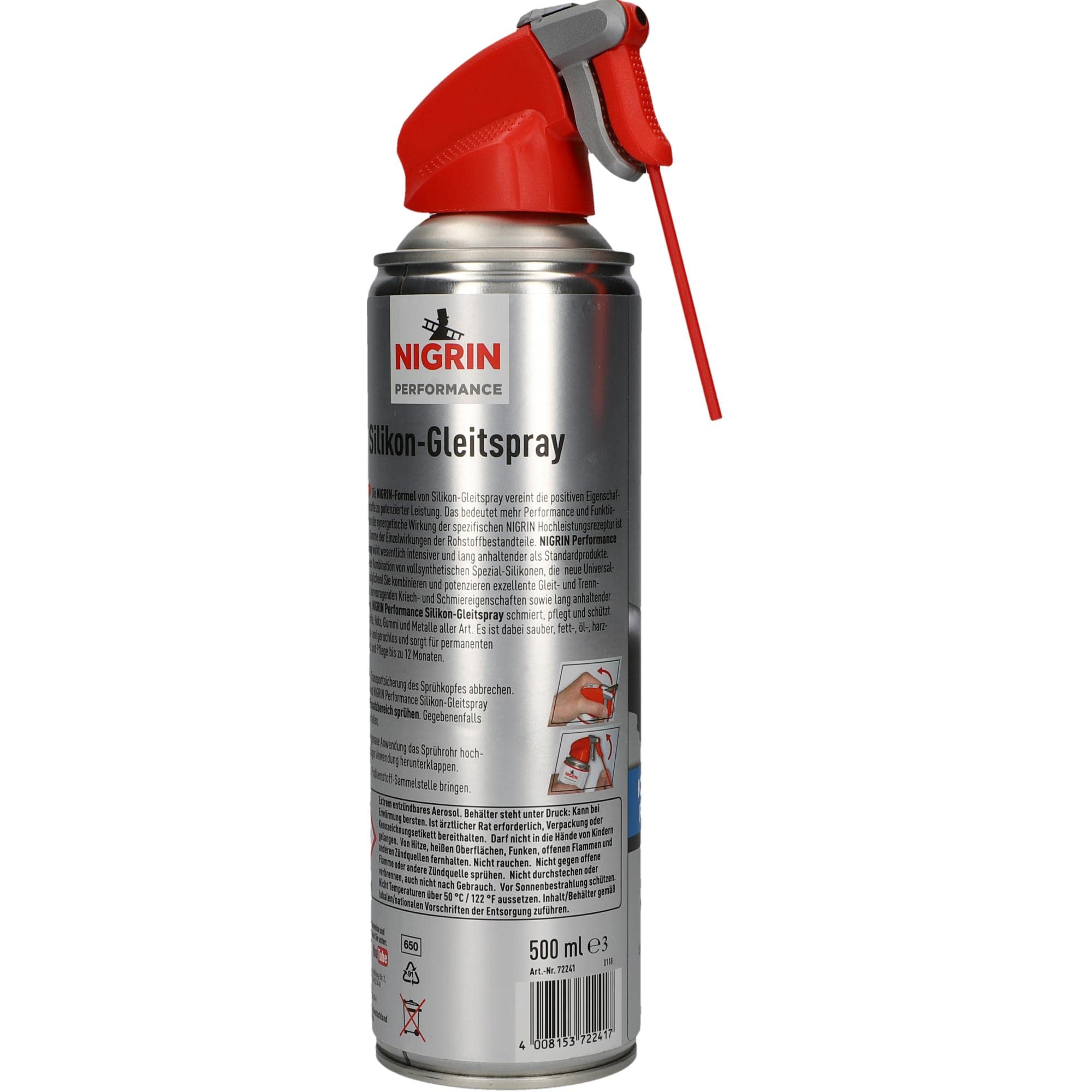 NIGRIN HyBrid Silikon-Gleitspray, kunststoffverträgliches, flüssiges Profi-Werkzeug, 500 ml (Packung mit 2)