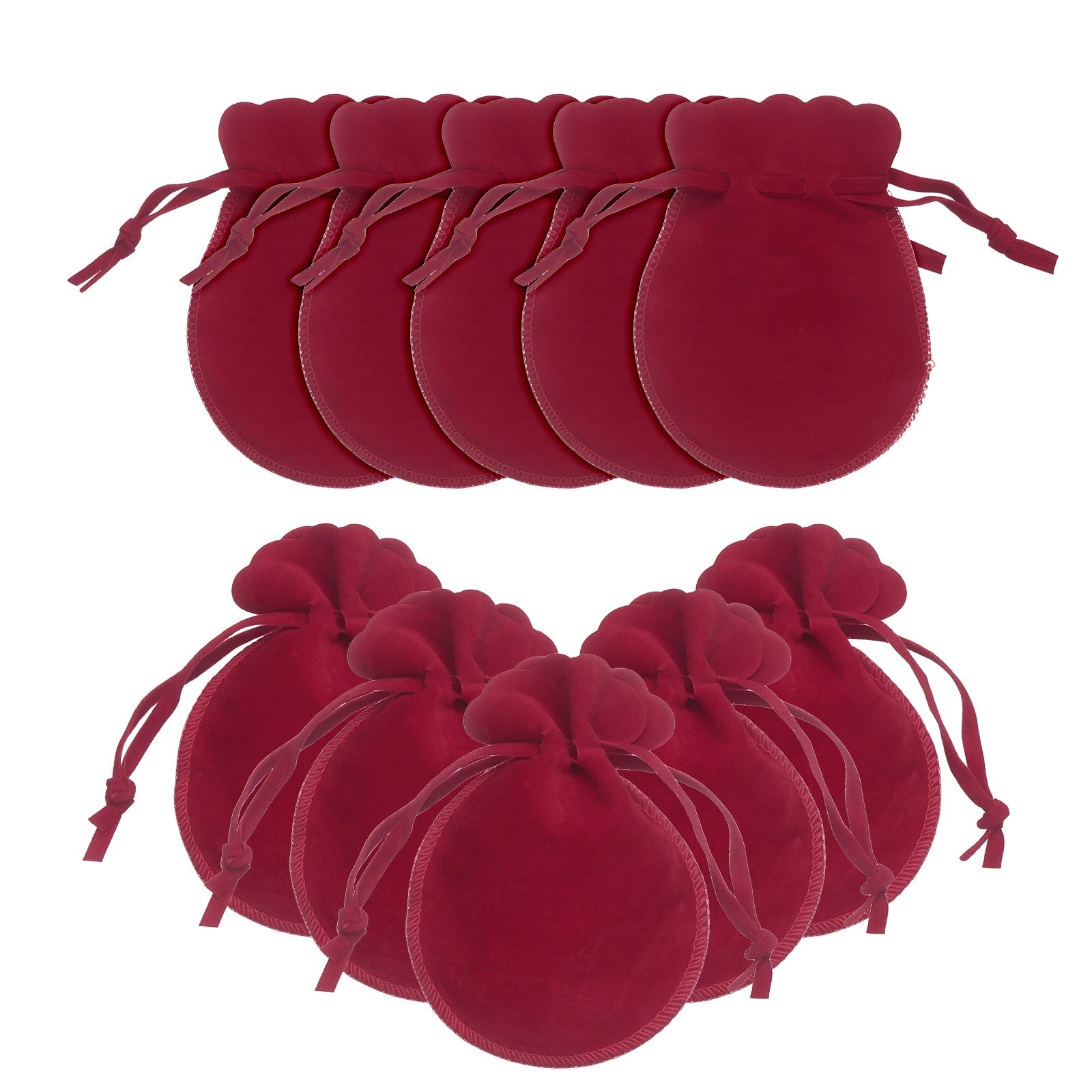 sourcing map 10 Pcs Small Velvet Drawstring Pouches, 3.5" x 4.7" Flannel Calabash Shape Drawstring Jewelry Pouches Velvet Jewelry Bags for Wedding Birthday Party Favors, Burgundy