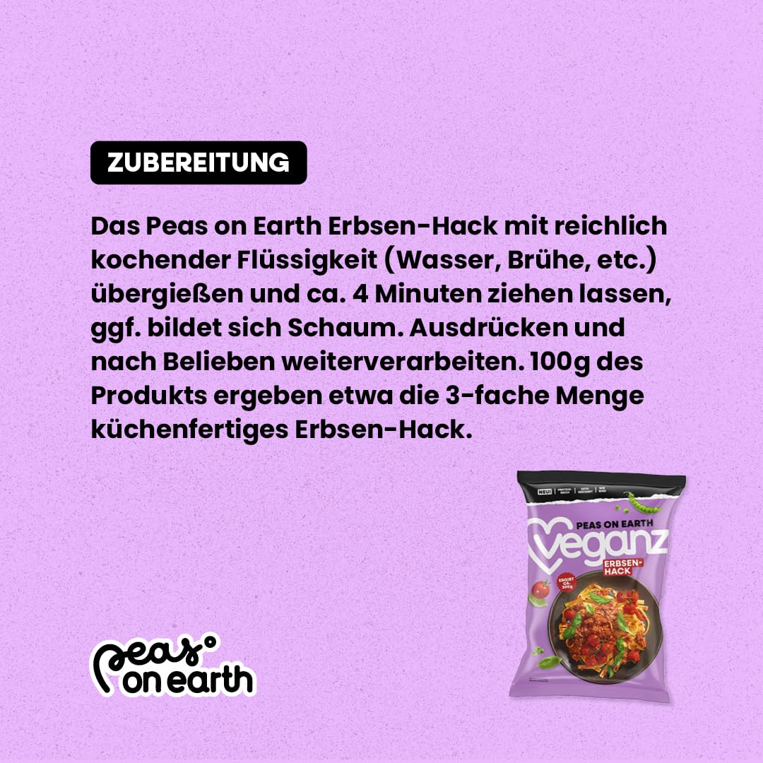 Veganz Erbsen-Hack 1000g | Erbsen Granulat 1 kg | ergibt 3-fache Menge | Vegane Fleischalternative aus Erbsenprotein | Hoher Proteingehalt | Ohne Soja | für Bolognese