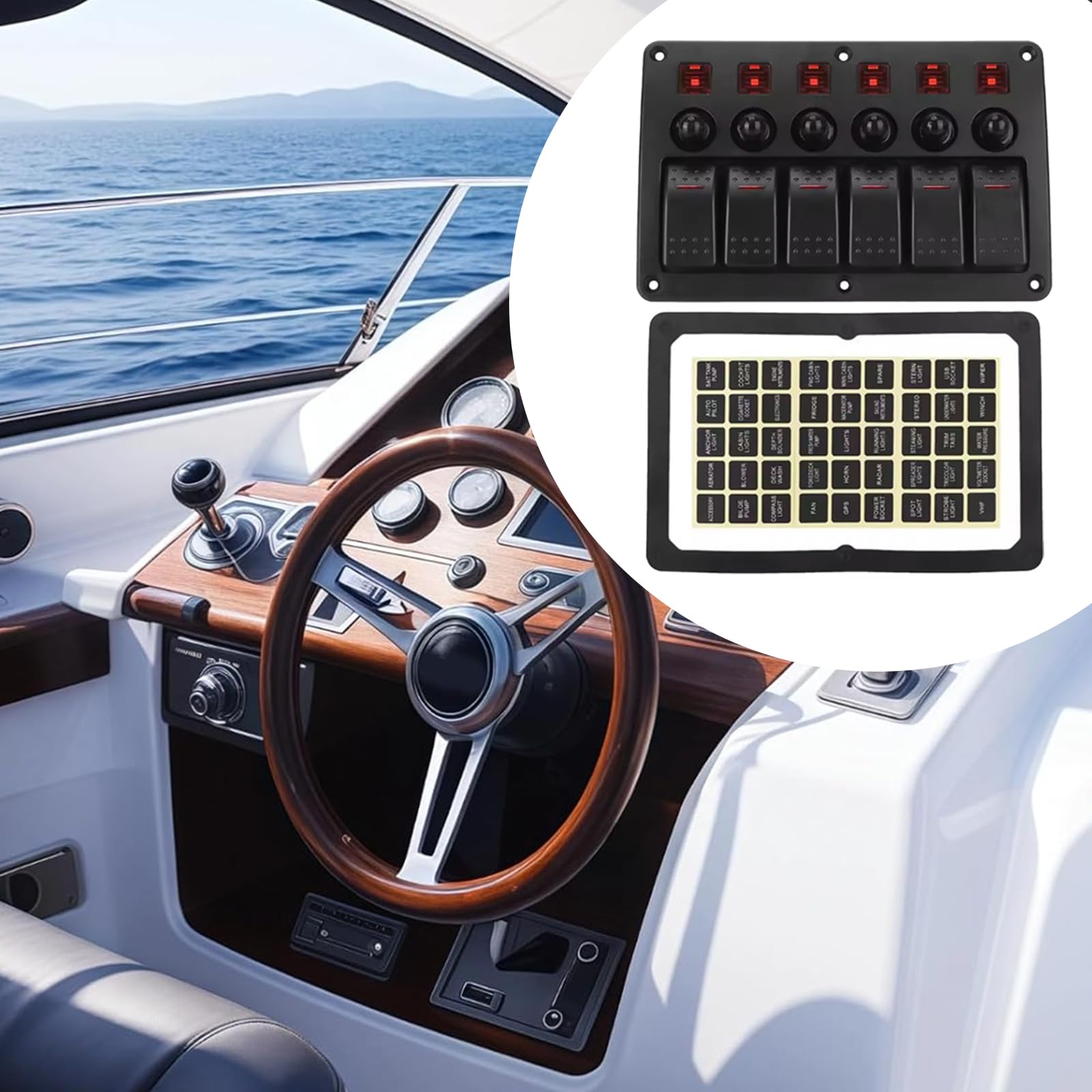 Marine 12V-24V Impermeabile 6 Posizioni Interruttori A Bilanciere Pannello Toggle con Pannello Elettrico Design per Barca