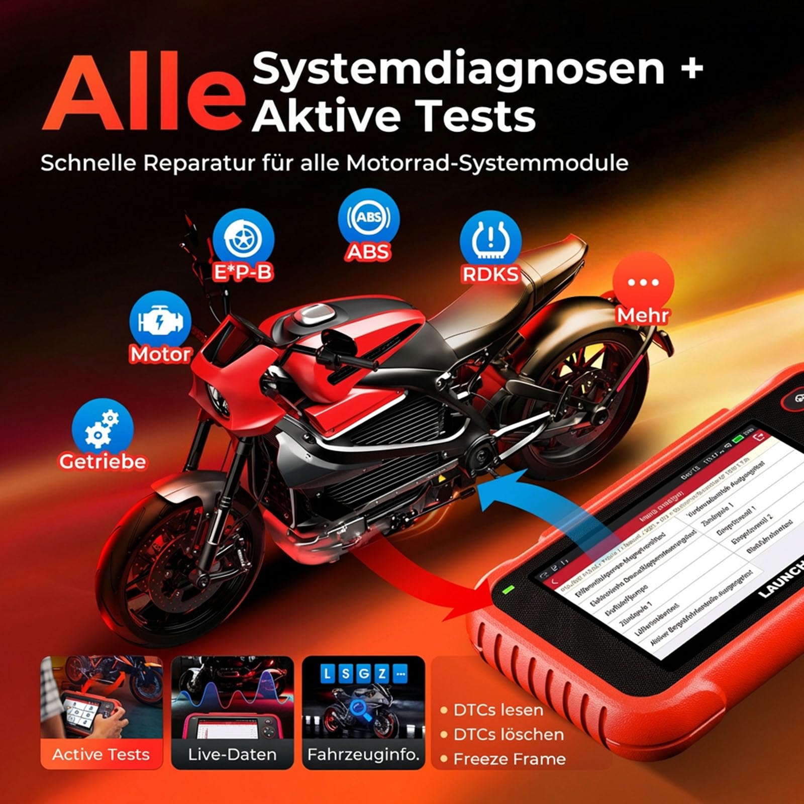 Launch CRP129 MT Pro Motorrad Diagnosegerät, OE-Allsystem-Bidirectional-Test, Reset für Harley Honda Yamaha Kawasaki, 38+ Marken, 11 Sprachen, 2 Jahre Updates