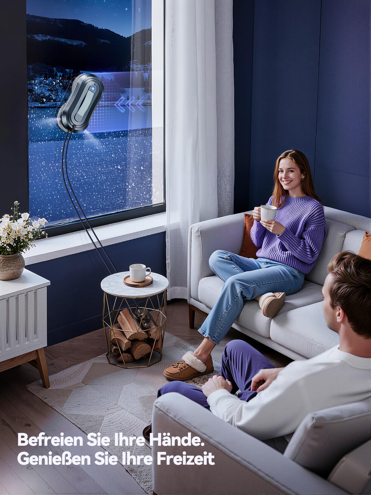 Fensterputzroboter mit Sprühfunktion, Turbo Boost Saugkraft 7000Pa, Leiser Betrieb, 3 Reinigungsmodi, Intelligente Wegplanung, Randerkennung, Inklusive 10 Reinigungstüchern
