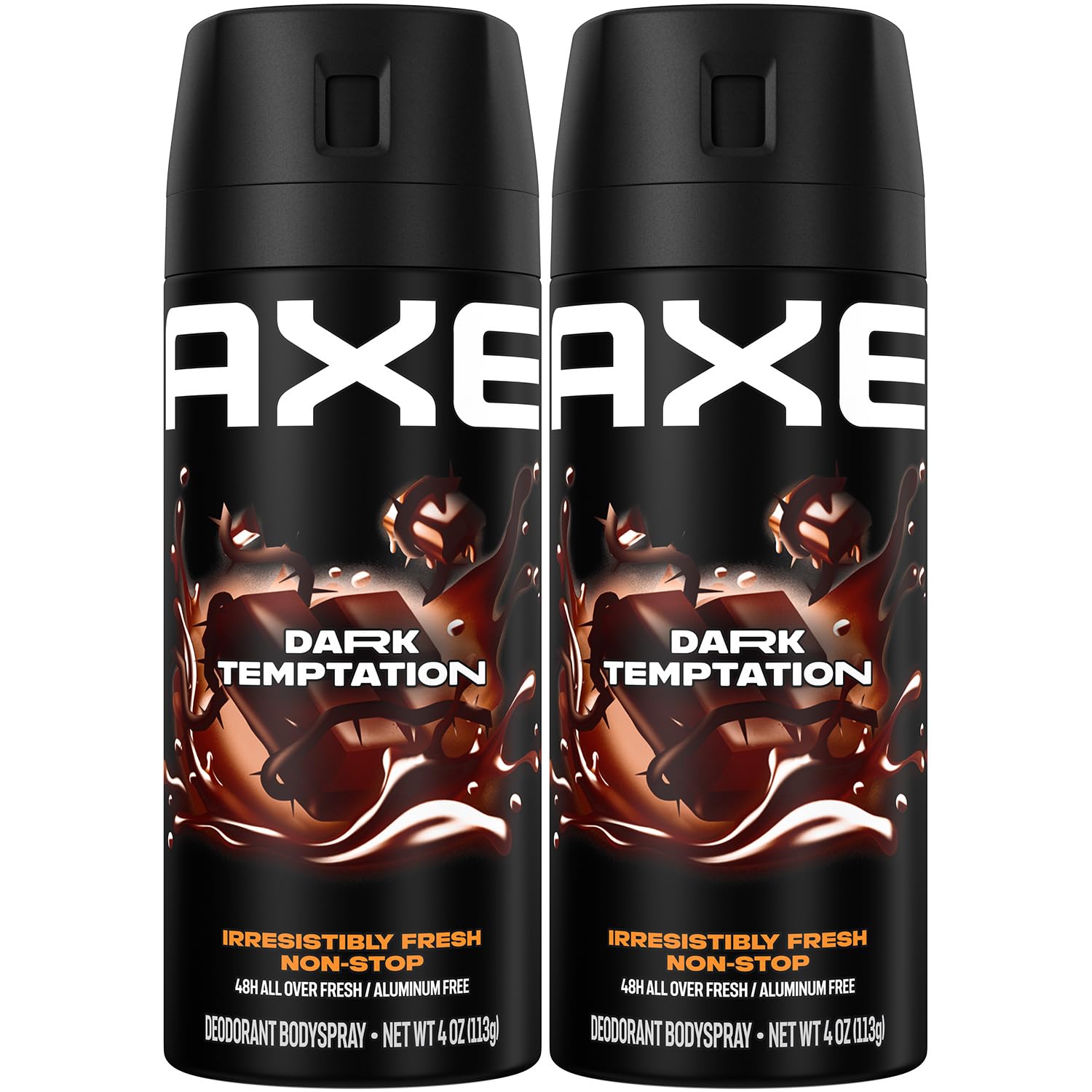 AXE Aluminum-Free Body Spray Dark Temptation 2-Pack, 48H Odor Protection, 4 Fl Oz Ea