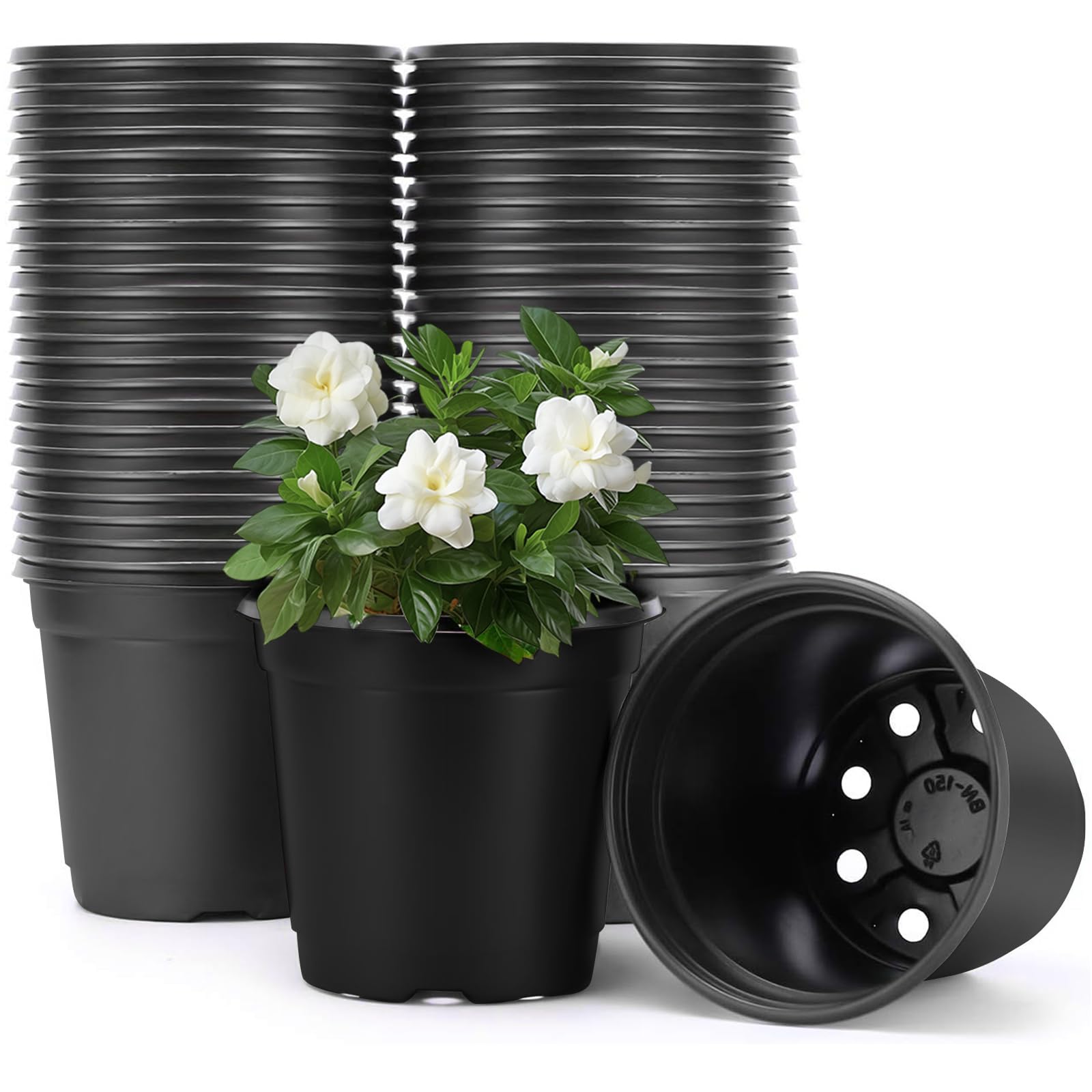 Vockvic 50Pcs Plastic Plant Pots, 10cm Black Small Flower Planter Seed Starting Pots