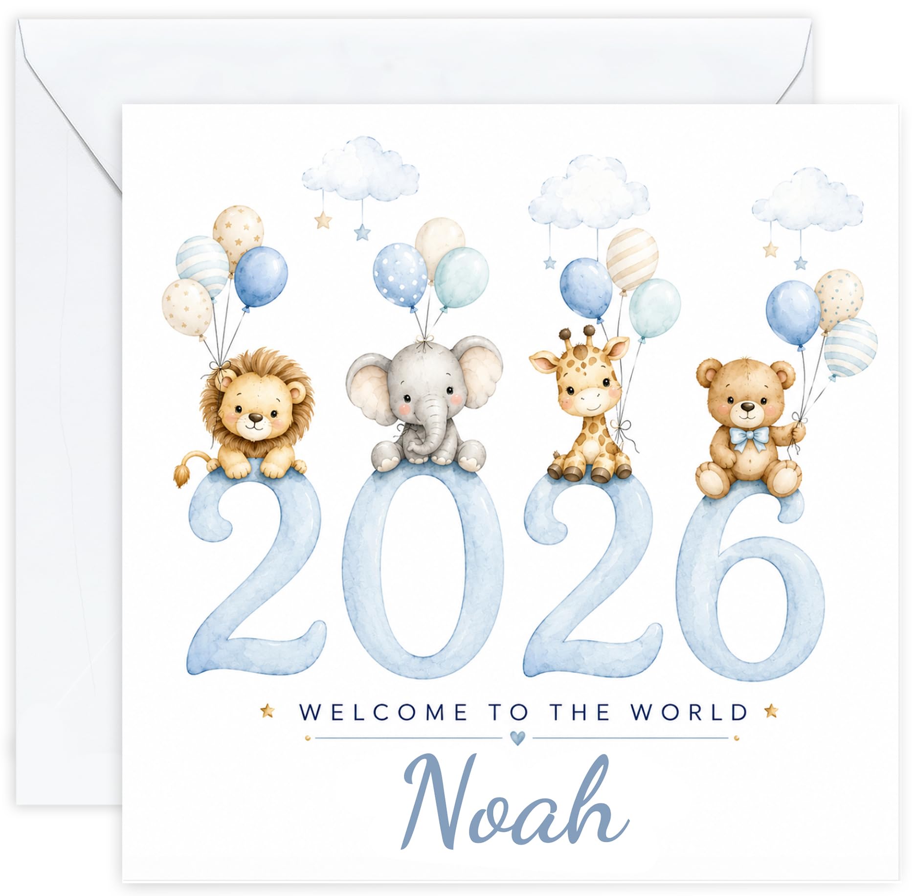 Personalised New Baby Boy Card with Name | Newborn Baby Boy Card | Congratulations on Your New Baby Card | Welcome to the World Card | Son Grandson Nephew Godson (Design 02)