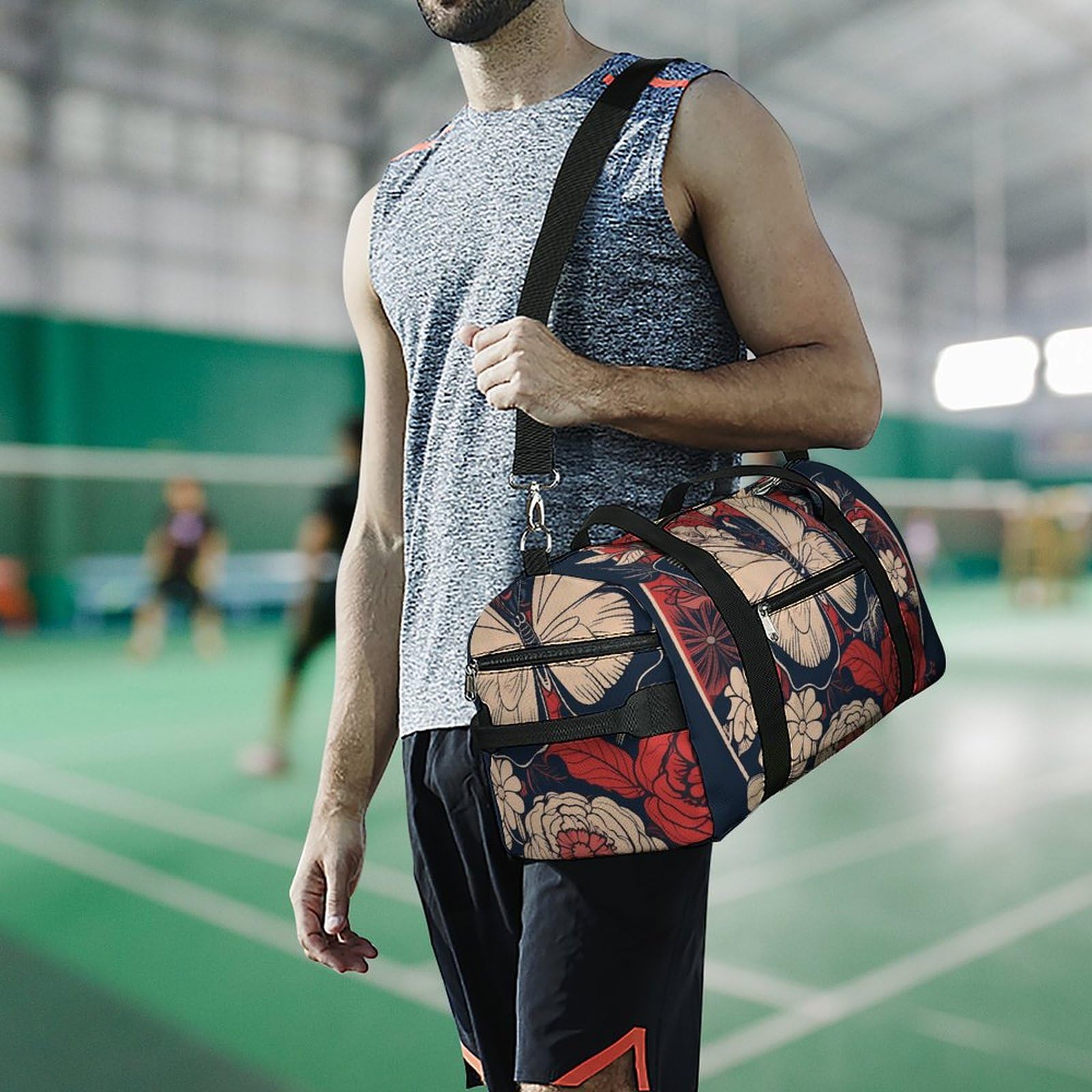 Sporttasche für Damen und Herren, mit Schuh- und Nassfach, Reisetasche, Kunstblume mit weißer Wochenendtasche, Handgepäcktasche für Schwimmen, Fitness, Workout, Sport, Seesack, Stil 2, Einheitsgröße,