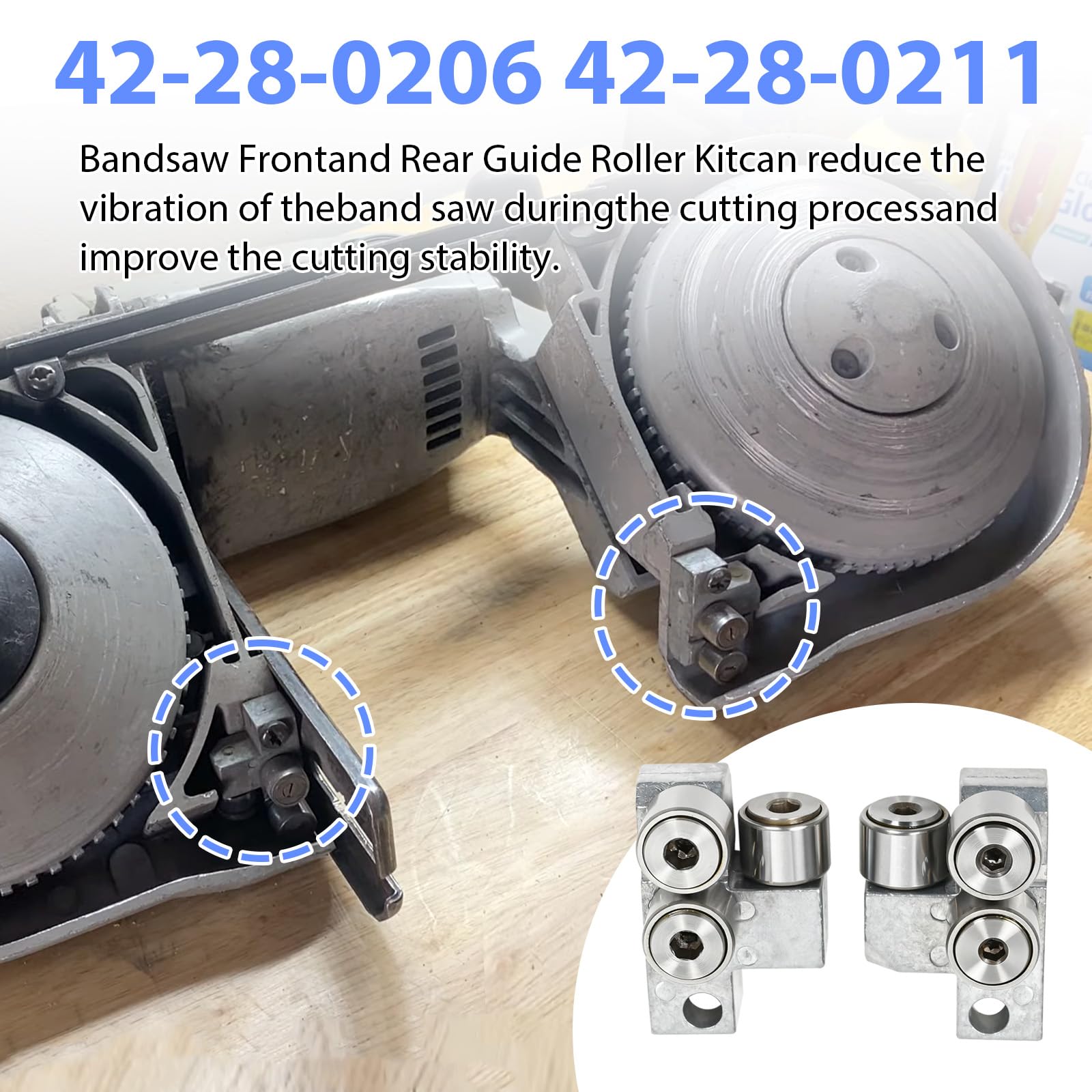 Bandsaw Guide Block Kit – 42-28-0206 & 42-28-0211 Replacement Front/Rear Guides For 6230, 6232-6, 6225 Deep Cut Band Saws – Metal Silver (1 Pair)