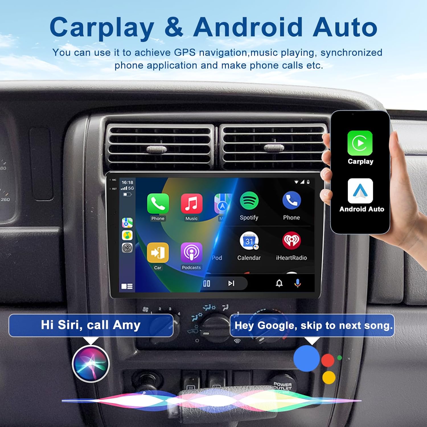 4+64G Car Radio for Jeep Cherokee 1997-2001 Wrangler 1997-2002 with Carplay Android Auto, 9 Inch Touch Screen Single Din Car Stereo with Backup Camera, Bluetooth, GPS, WiFi, FM Radio