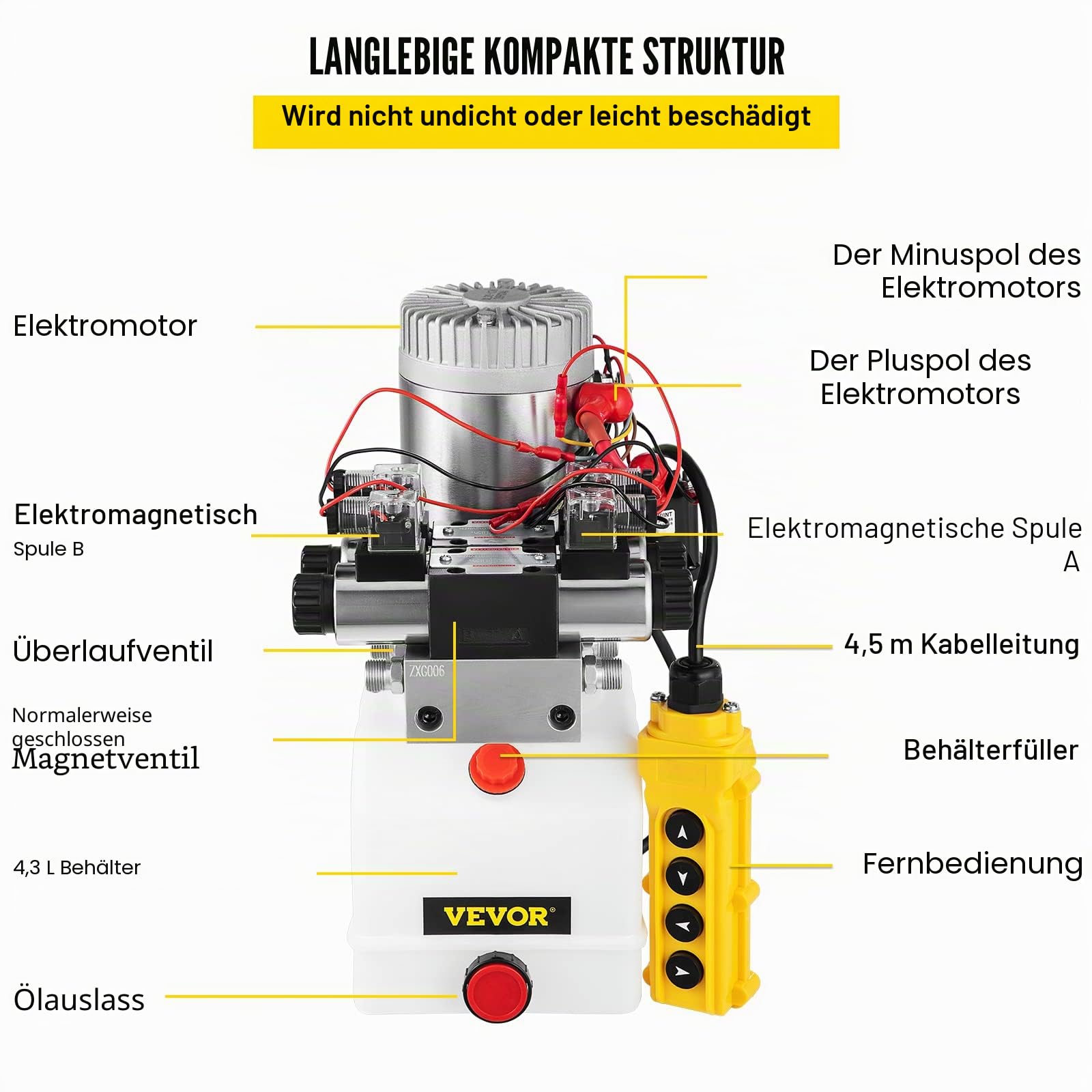 Happybuy Hydraulikpumpe Doppelwirkende Hydraulikkrafteinheit Doppelmagnet-Hydraulikkraftpaket 12V DC Hydraulische Kraftpumpe mit 4,5L Reservoir für Dump Anhänger Auto Heben