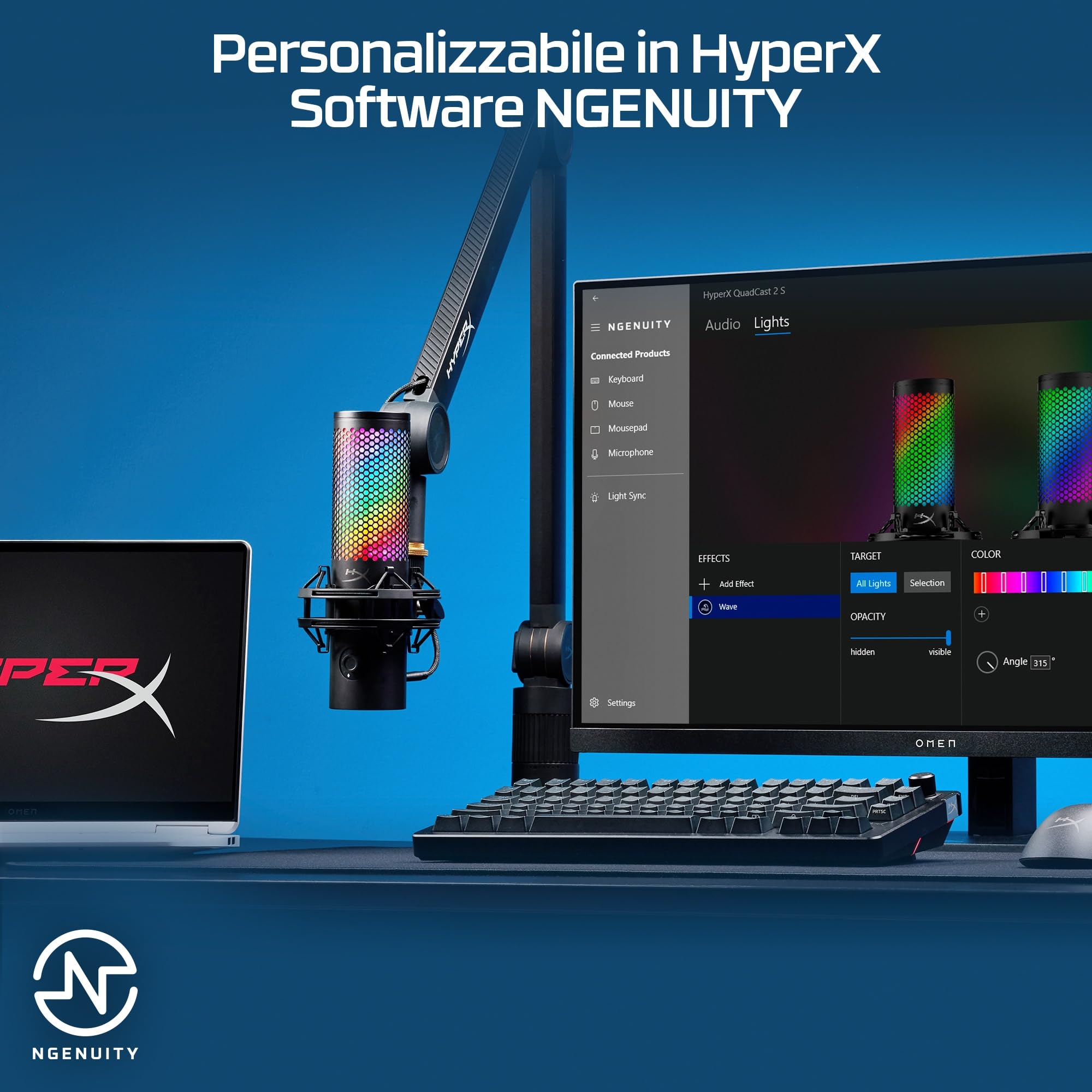 HyperX QuadCast 2 S – USB Microphone for Streamers and Content Creators, 32-bit bit depth 192kHz sampling rate, 100+ aRGB LEDs, PC Win11, Mac, Steam Deck, USB-C - Black