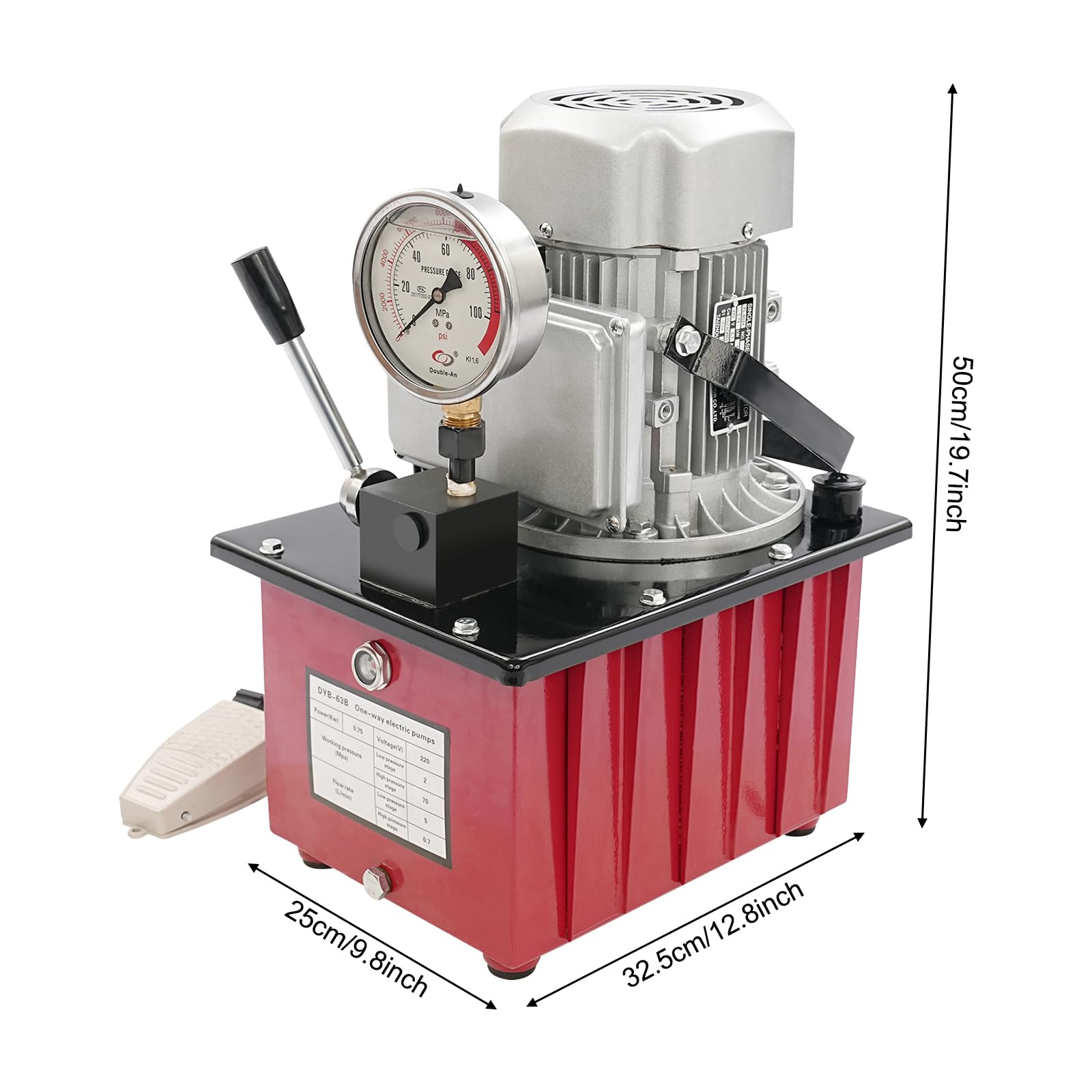 Hydraulikpumpe Elektrisch 70MPa, Elektrohydraulische Pumpe 0,75KW mit Fußpedal, Hydraulikaggregat 7L Öltank, Hochdruckpumpe für Hydraulischer Zylinder, Hydraulikpresse, Hebewerkzeug & Biegewerkzeug