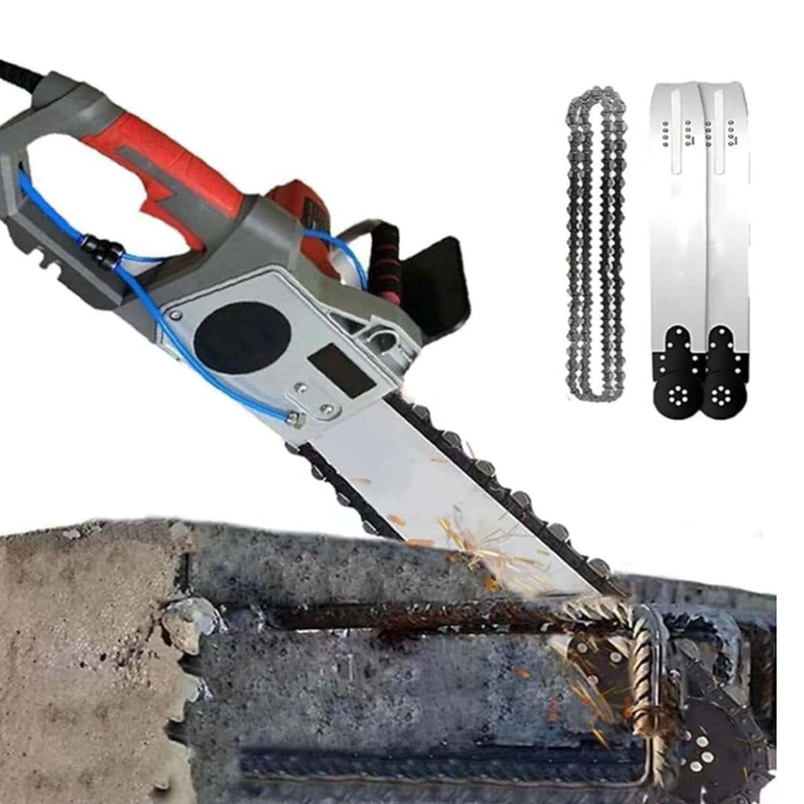 Sega elettrica per calcestruzzo con abbattimento polveri ad acqua, sega professionale per calcestruzzo, sega per calcestruzzo con 2 catene diamantate, per granito, porcellana, legno,Depth48cm