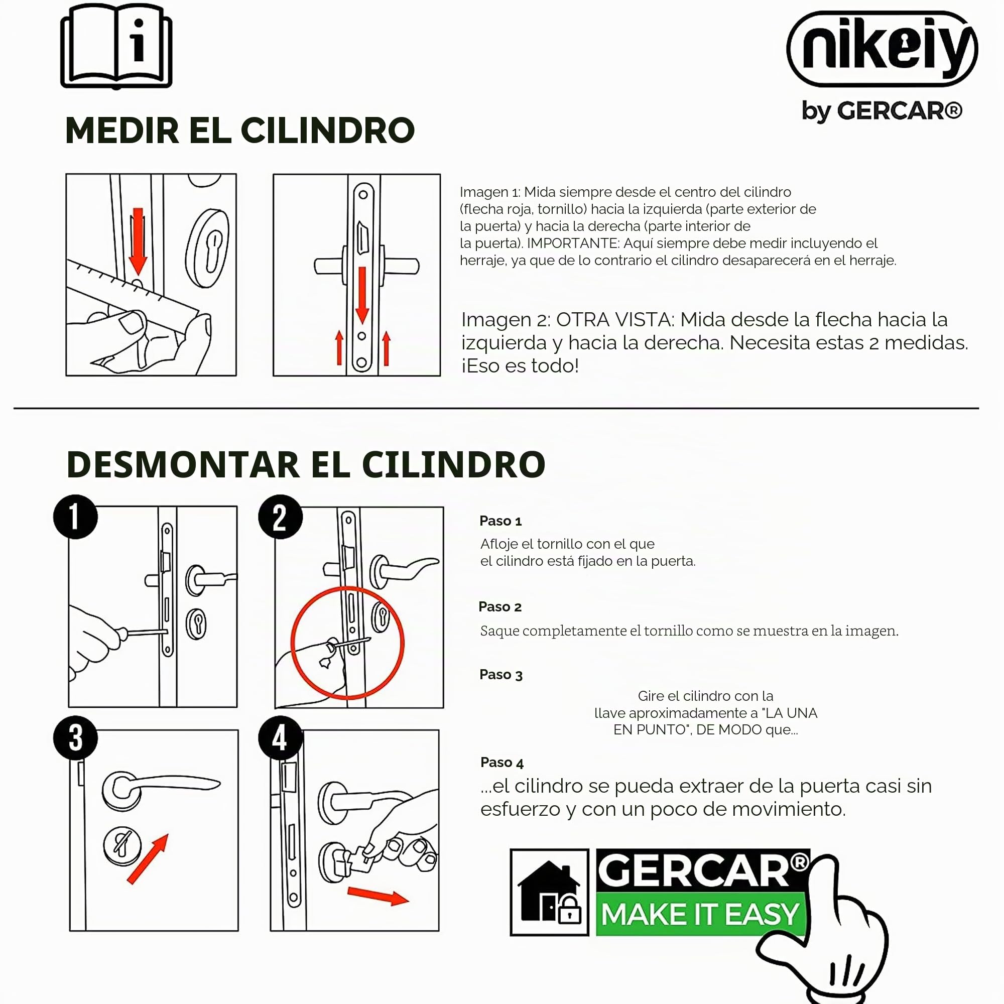 GERCAR Pro 3 Cilindros de Cierre 30/30 Con Cierre Uniforme, 15 Llaves, Cerradura de 60 mm, Longitud: 60 mm, A: 30 B: 30 mm, Latón Macizo Mate
